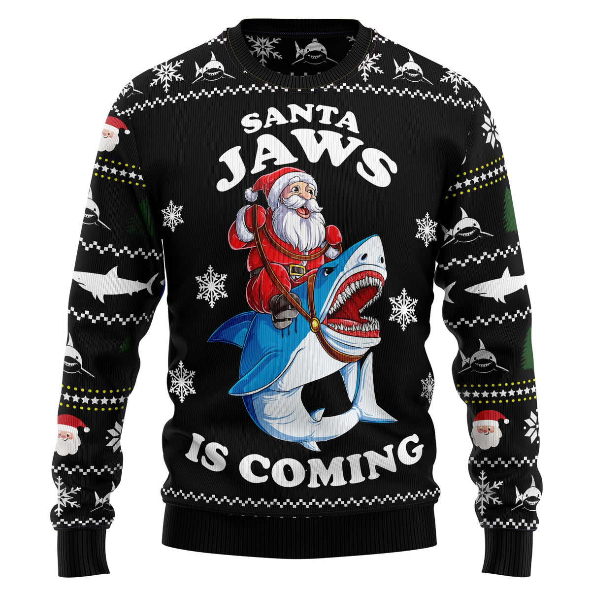 Santa Jaws Shark Christmas Sweater - Funny Ugly Christmas Sweater for Men and Women, Unisex Holiday Party Outfit