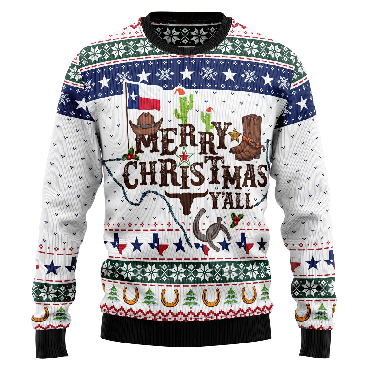 Texas Merry Christmas Ugly Sweater, Funny Western Christmas Sweater for Texans, Holiday Party Gift for Cowboys and Country Fans