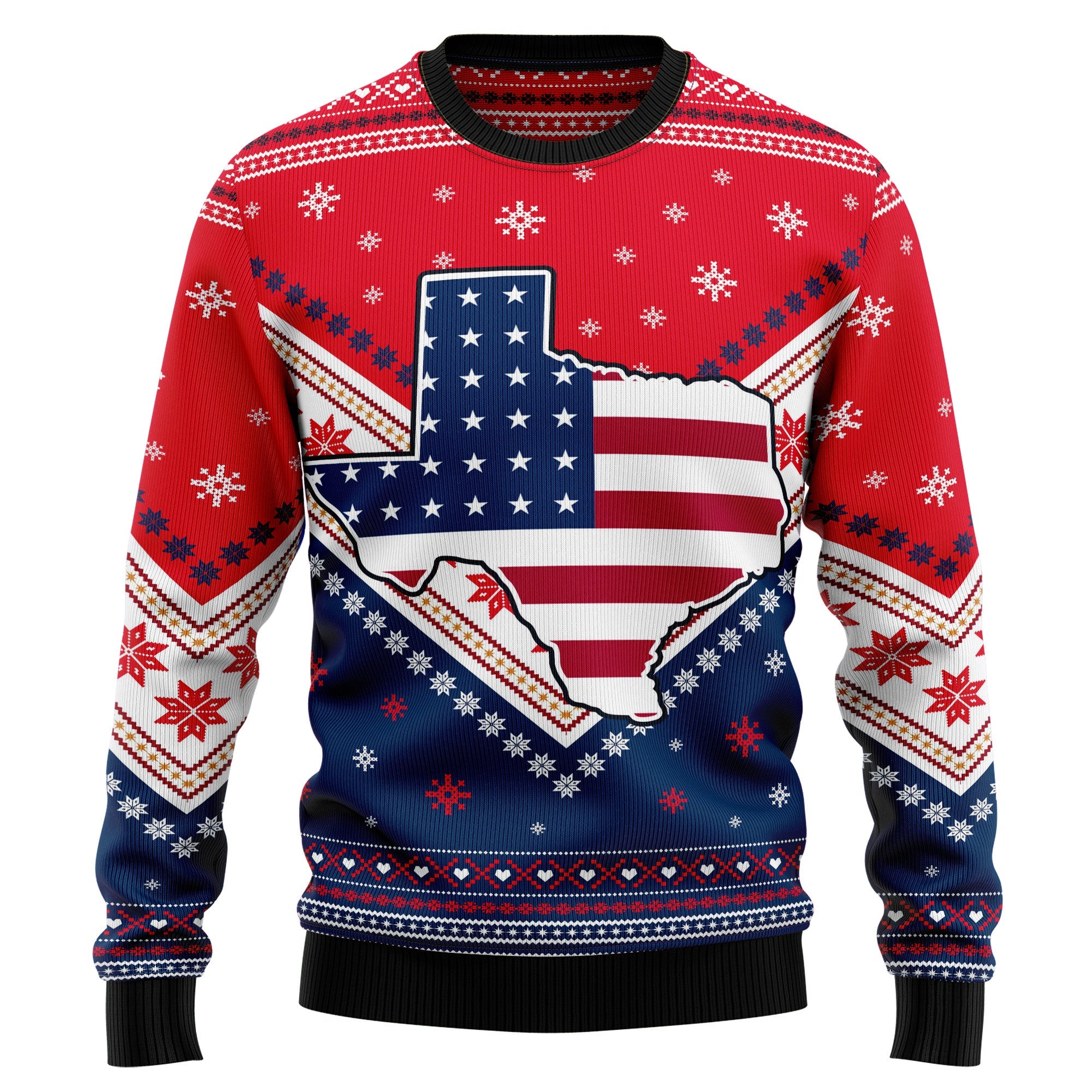 Texas Flag Ugly Christmas Sweater, USA Flag Holiday Pullover, Patriotic Christmas Party Outfit and Gift for Texas Lovers