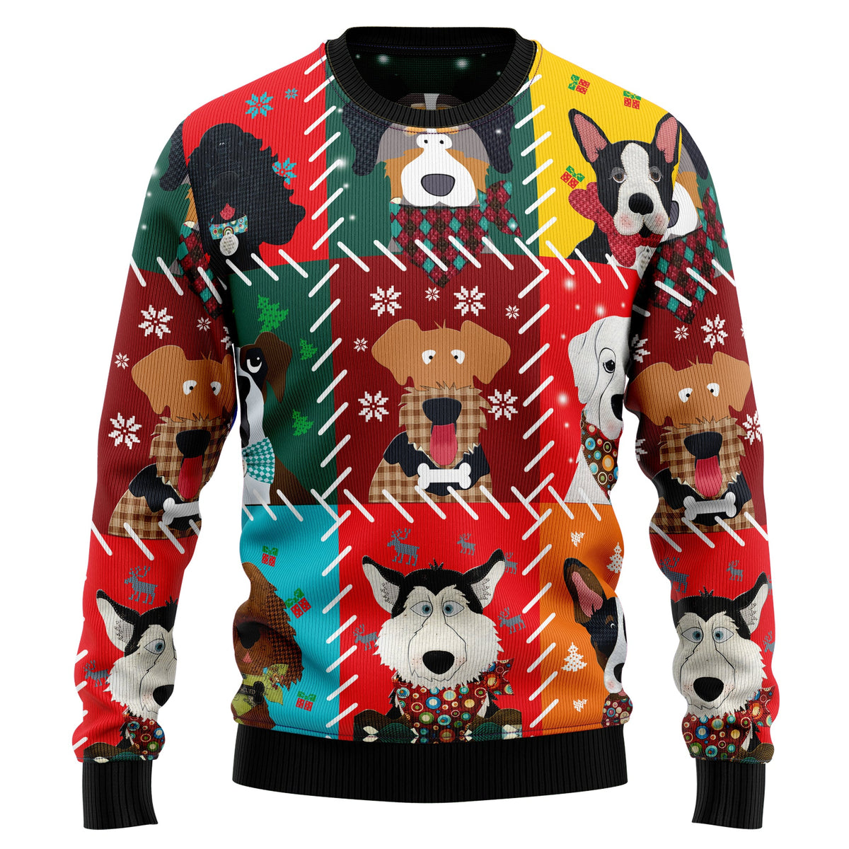 Dog Face Christmas Sweater - Funny Ugly Christmas Sweater for Men and Women, Unisex Holiday Party Outfit