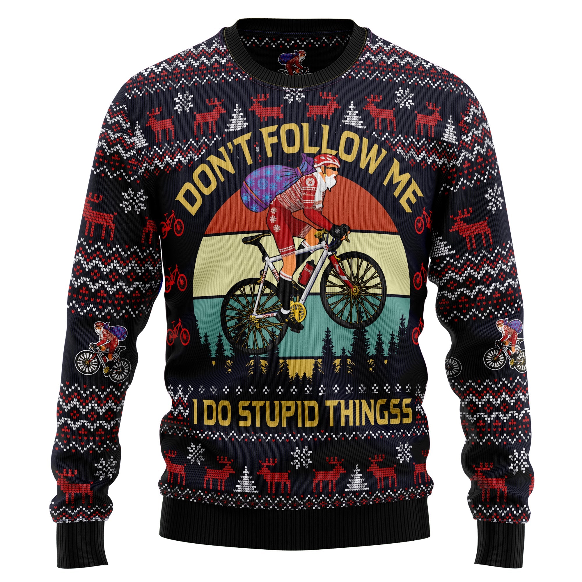 Satan Claus on Mountain Bike Ugly Christmas Sweater, Unisex Holiday Party Pullover, Funny Christmas Gift for Men Women