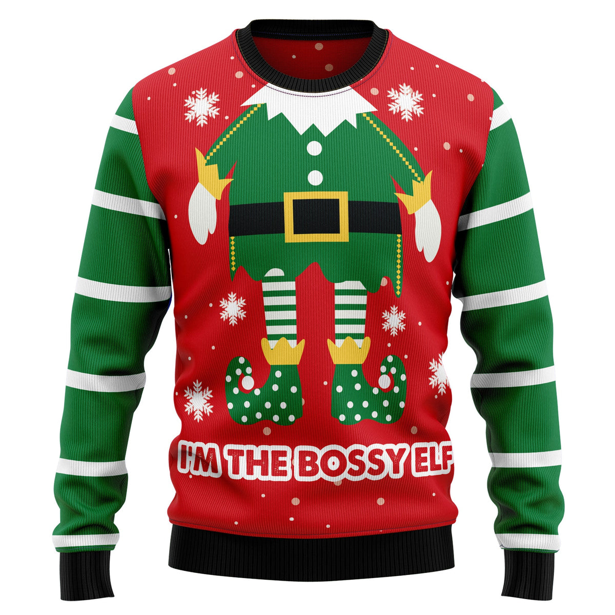 Bossy Elf Christmas Sweater - Funny Ugly Christmas Sweater for Men and Women, Unisex Holiday Party Outfit