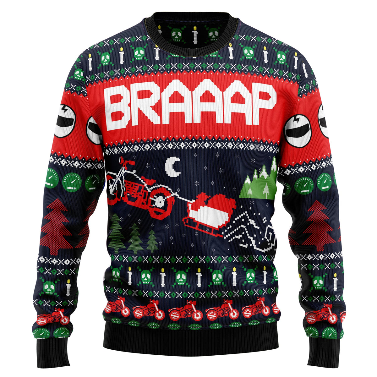 Motorbike Braaap Ugly Christmas Sweater, Motorcycle Christmas Sweater, Biker Holiday Sweater, Gift for Men Women