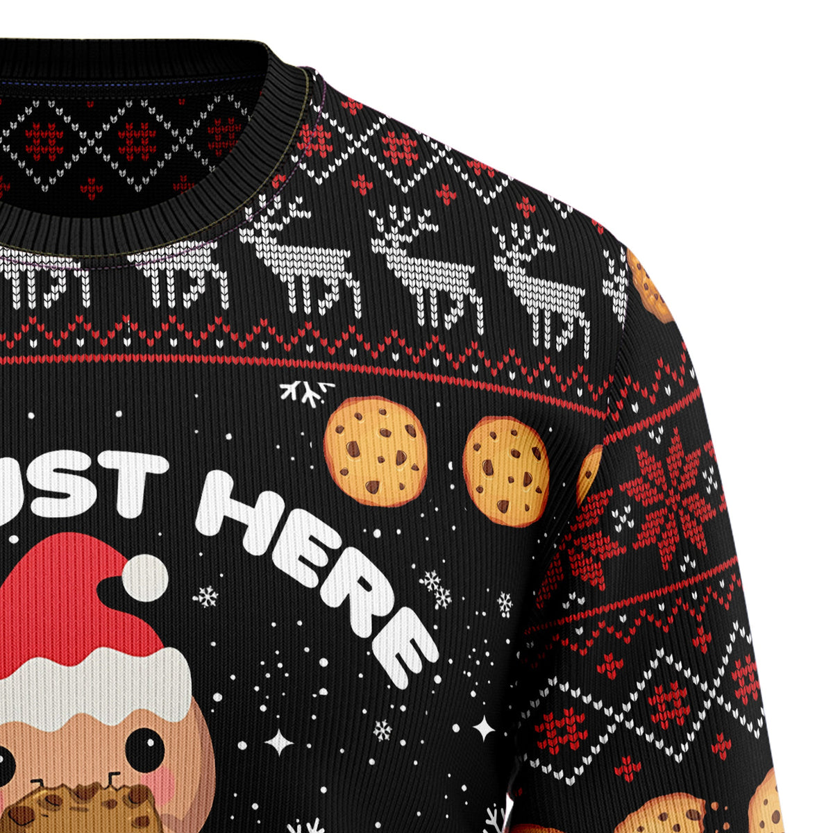 Just Here For The Cookies Christmas Sweater - Funny Ugly Christmas Sweater for Men Women, Unisex Holiday Party Gift