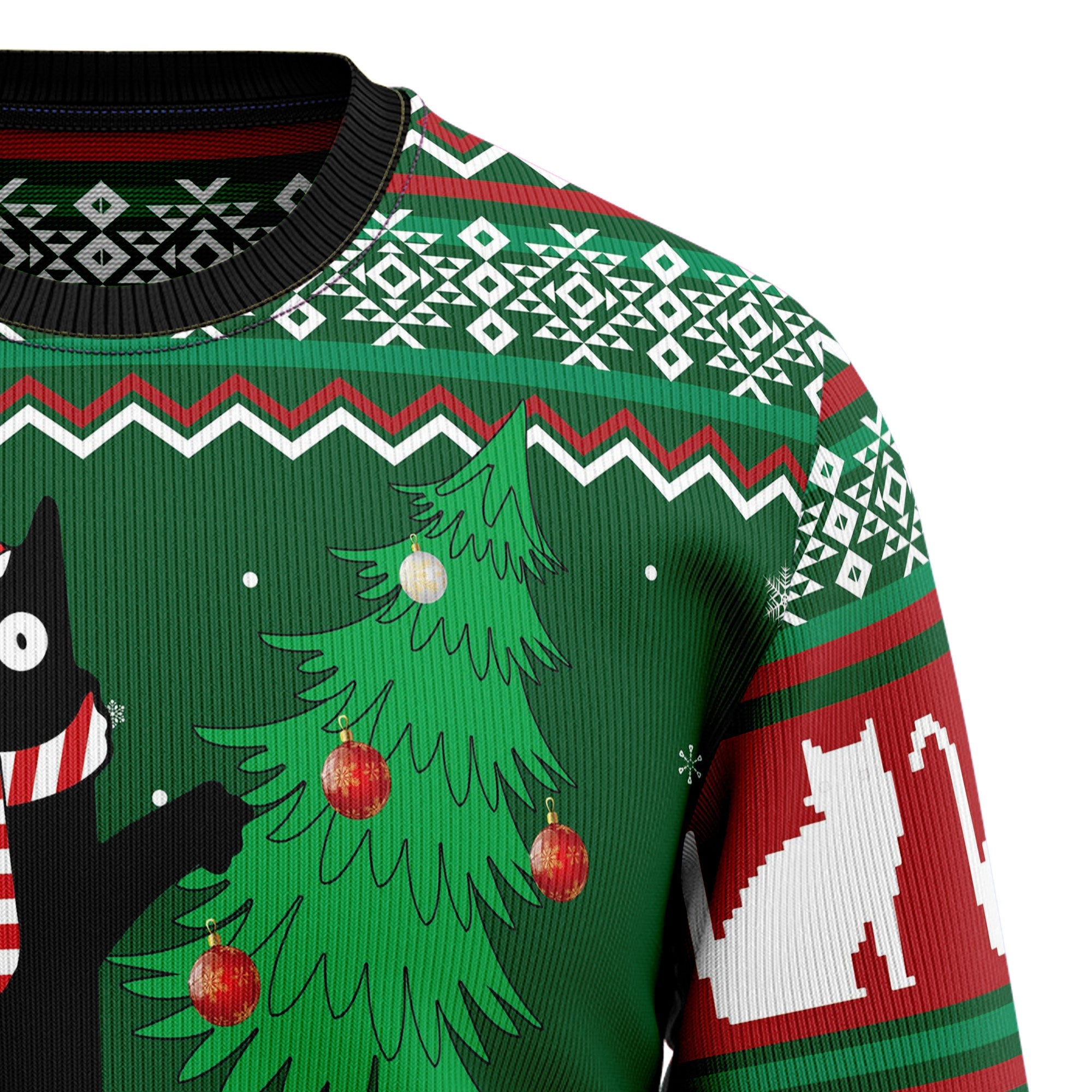 Black Cat What Christmas Ugly Christmas Sweater - Unisex Holiday Party Pullover, Funny Christmas Gift for Men Women