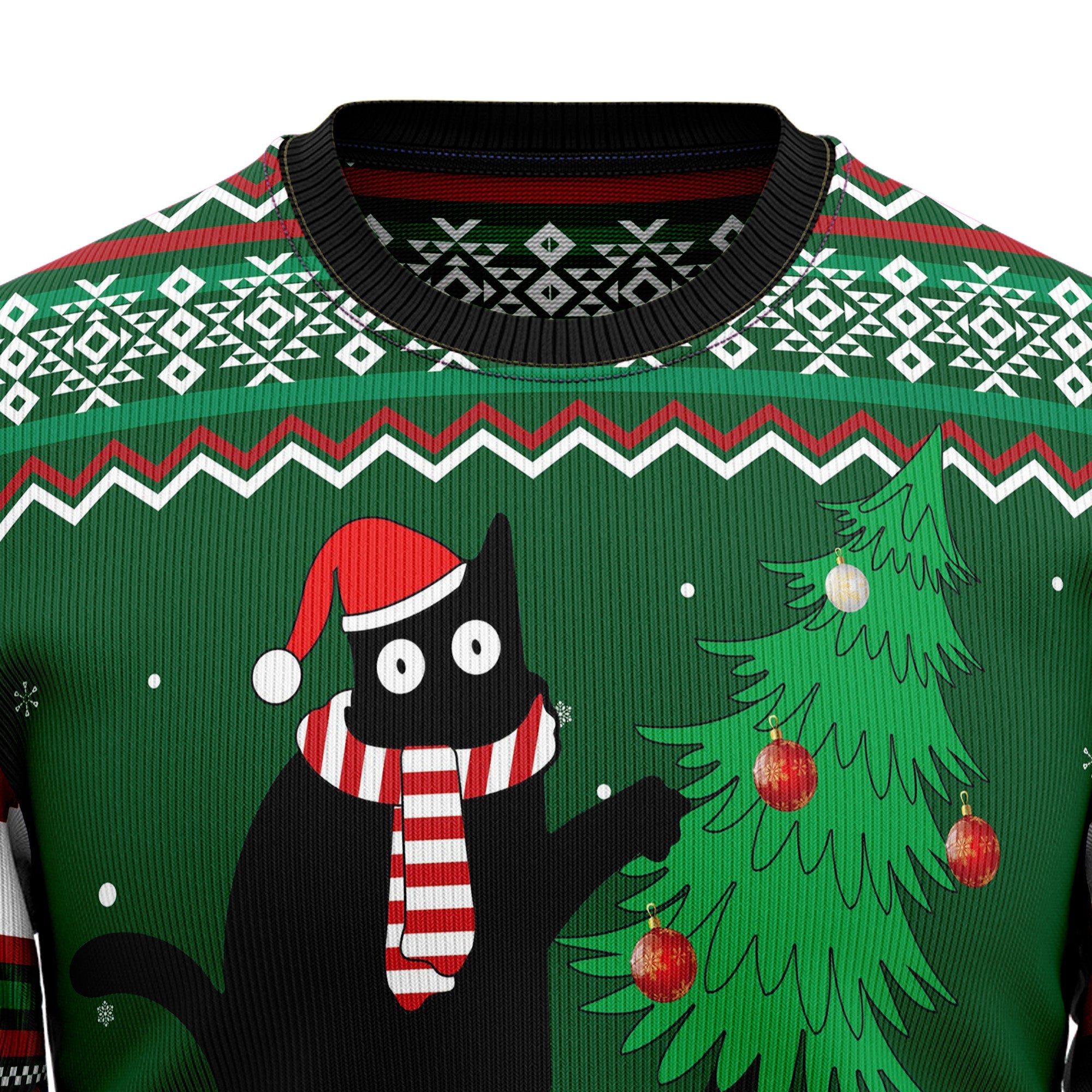 Black Cat What Christmas Ugly Christmas Sweater - Unisex Holiday Party Pullover, Funny Christmas Gift for Men Women