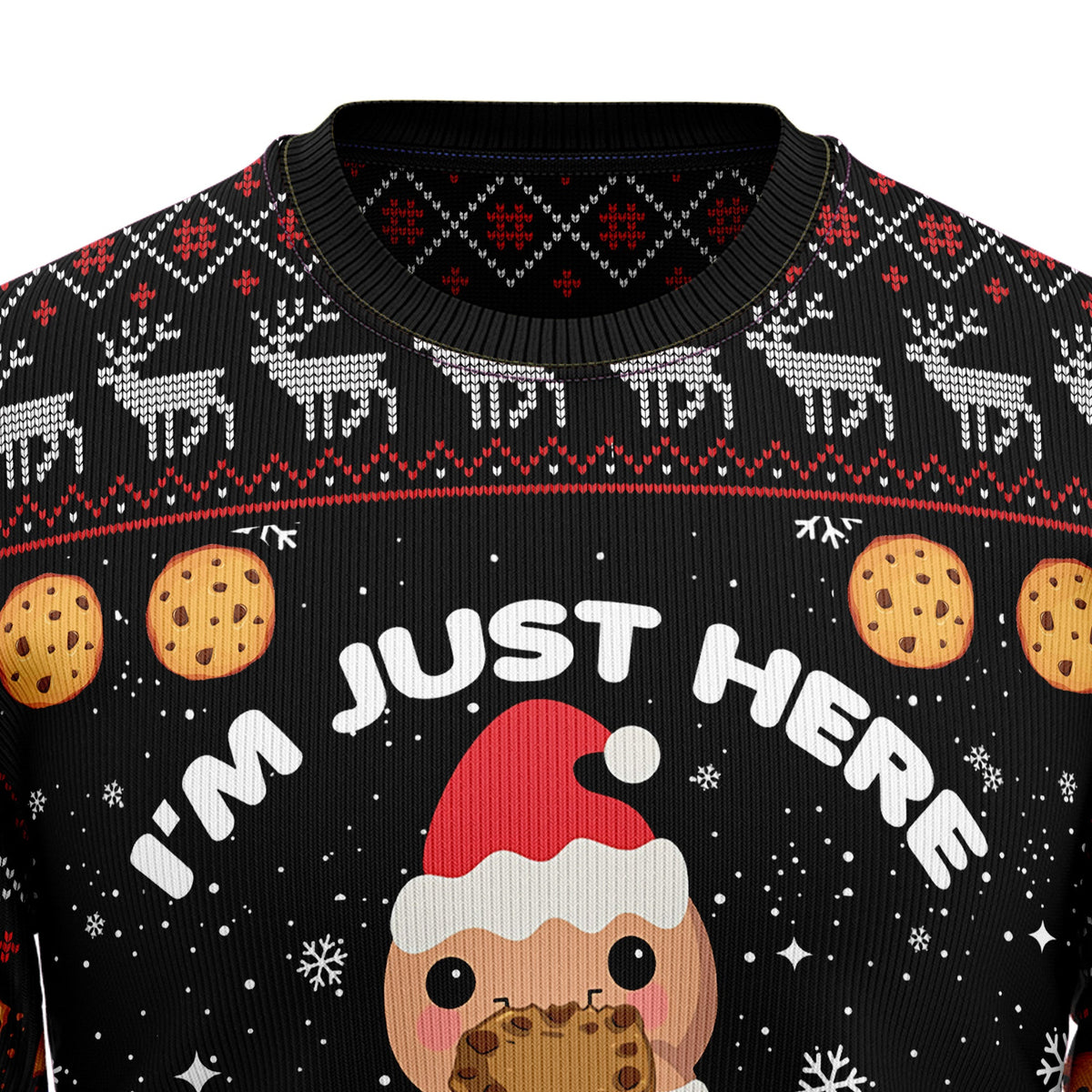 Just Here For The Cookies Christmas Sweater - Funny Ugly Christmas Sweater for Men Women, Unisex Holiday Party Gift