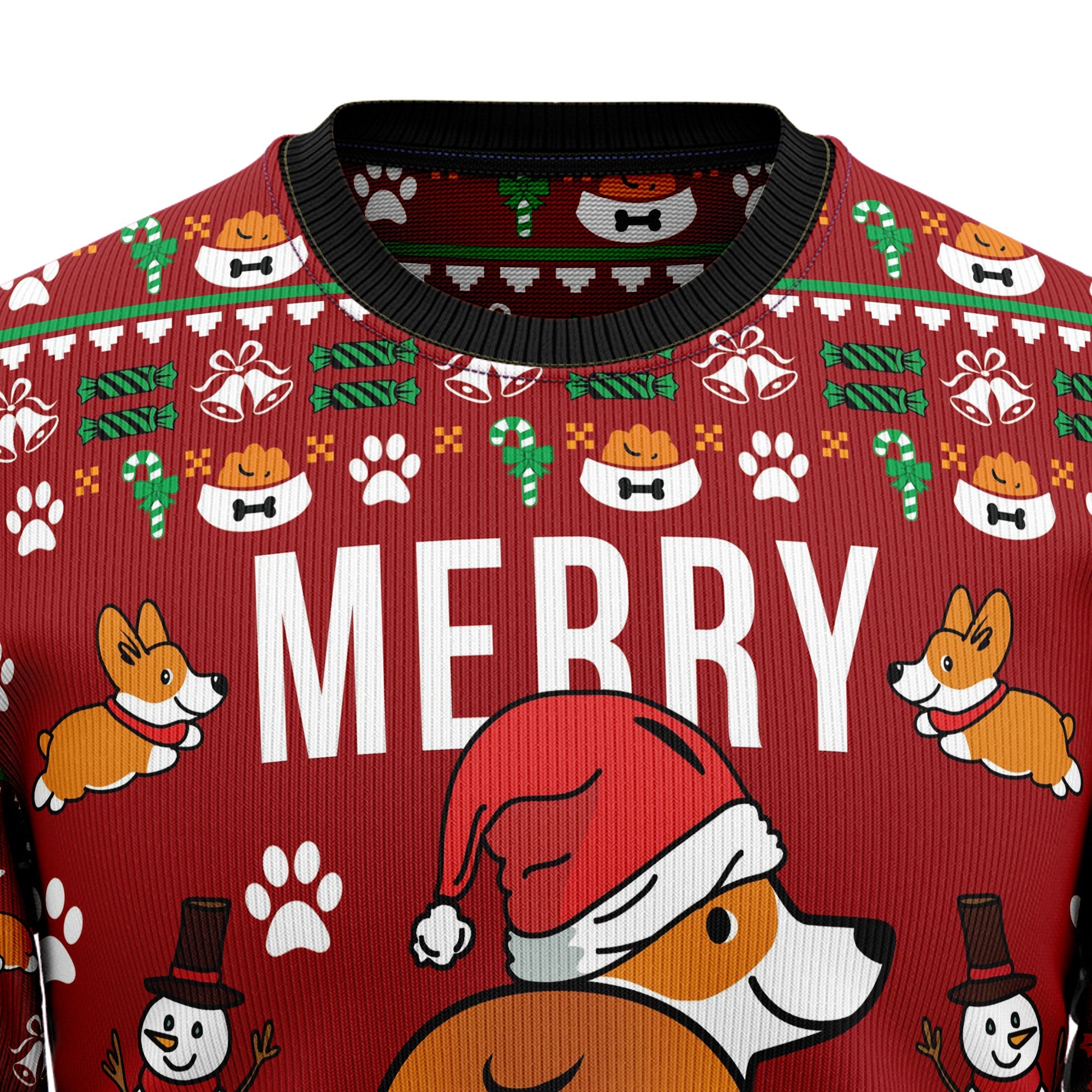 Funny Corgi Merry X-mas Ugly Christmas Sweater - Unisex Holiday Party Pullover, Funny Christmas Gift for Men Women