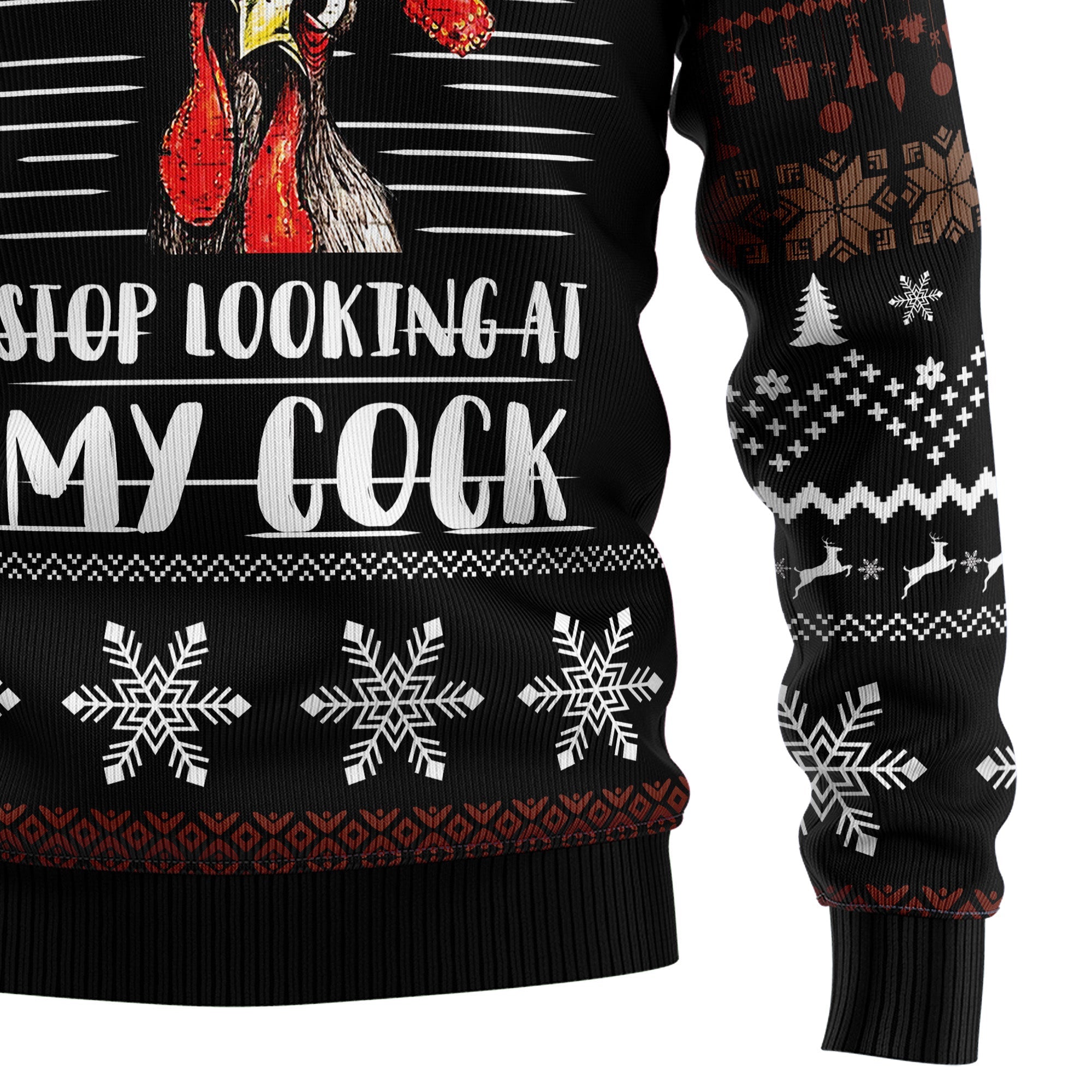 Funny Chicken Ugly Christmas Sweater - Stop Looking At My Cock - Holiday Party Outfit for Men Women, Funny Xmas Gift