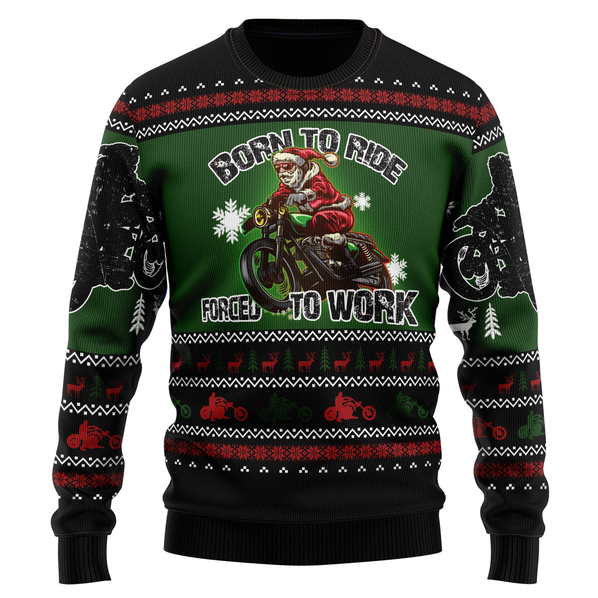 Santa Born To Ride Christmas Sweater - Funny Ugly Christmas Sweater for Men and Women, Unisex Holiday Party Outfit
