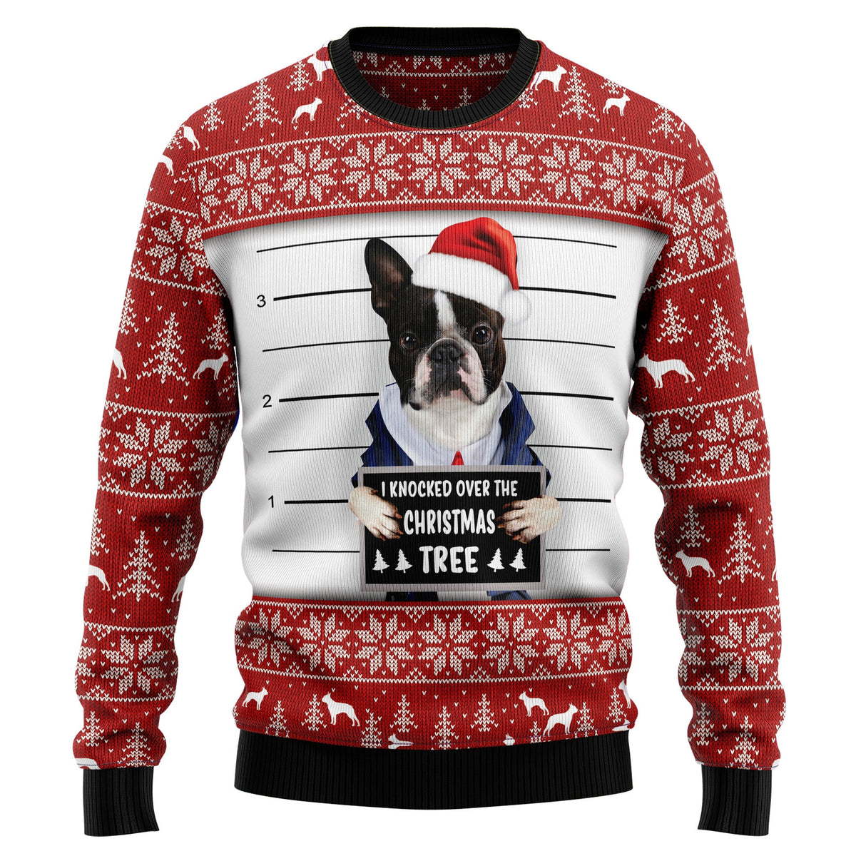 Boston Terrier Christmas Sweater - Funny Ugly Christmas Sweater for Men and Women, Unisex Holiday Party Outfit