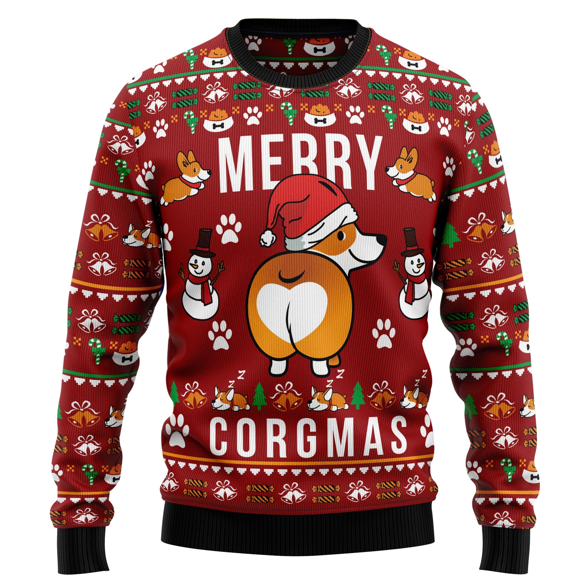 Funny Corgi Merry X-mas Ugly Christmas Sweater - Unisex Holiday Party Pullover, Funny Christmas Gift for Men Women