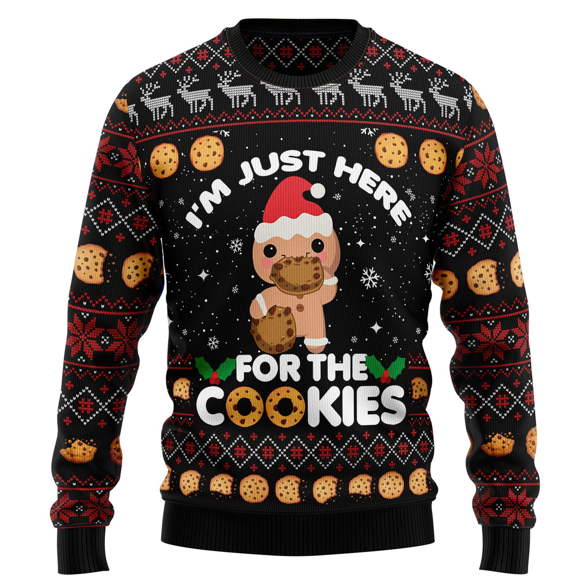Just Here For The Cookies Christmas Sweater - Funny Ugly Christmas Sweater for Men Women, Unisex Holiday Party Gift