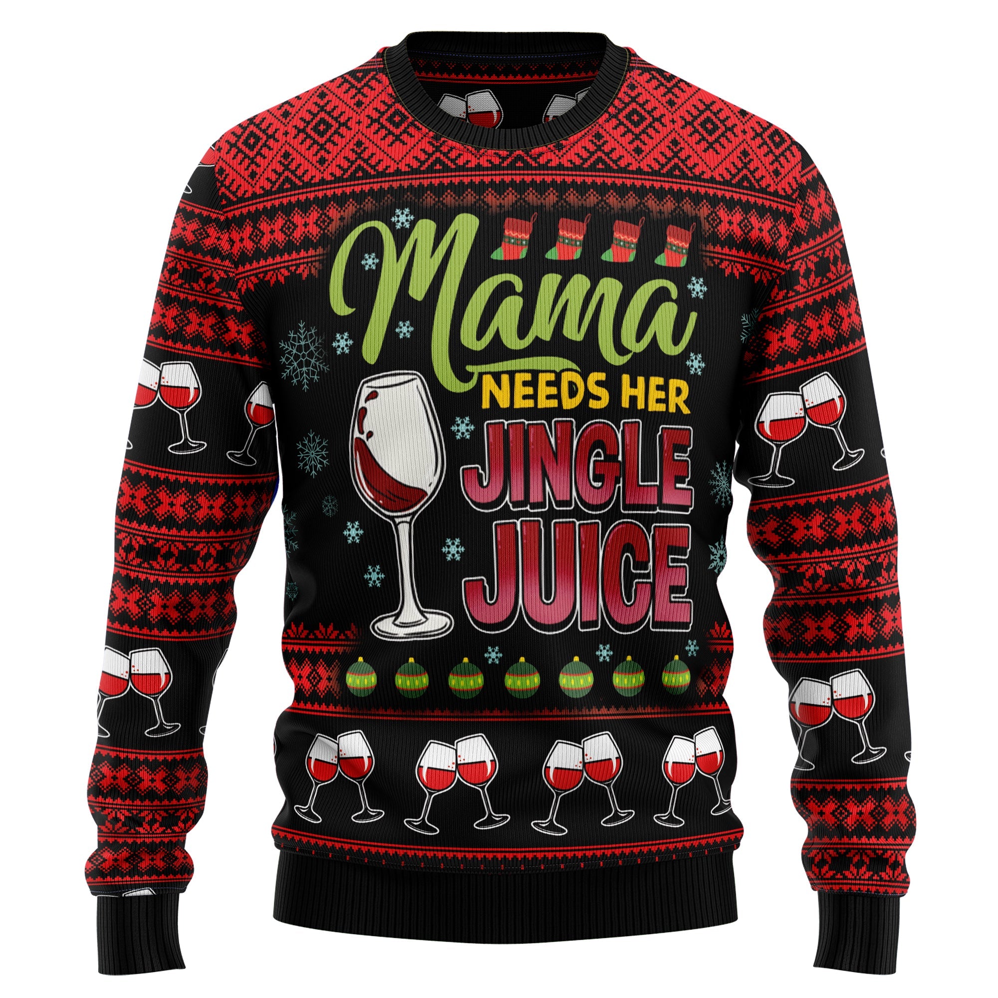 Wine Lover Ugly Christmas Sweater - Red Wine Mama - Unisex Holiday Party Pullover, Funny Christmas Gift for Men Women