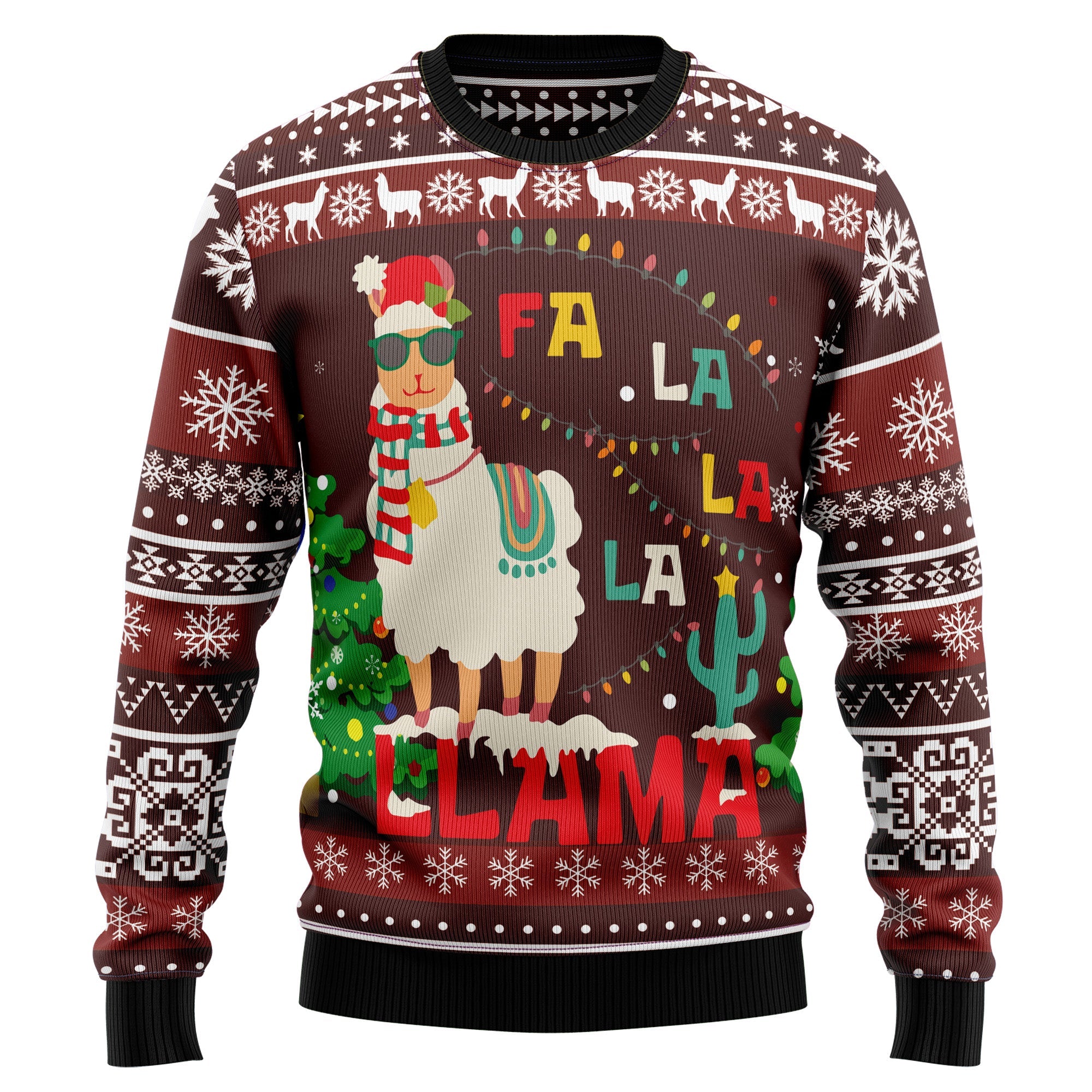 Llama Ugly Christmas Sweater, Falalala Holiday Pullover, Funny Animal Christmas Party Outfit and Gift for Llama Lovers