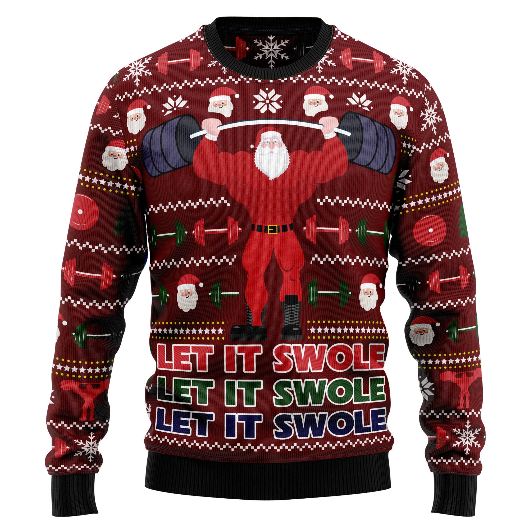 Santa Gym Ugly Christmas Sweater, Let It Swole Fitness Holiday Pullover, Christmas Gift for Gym Lovers and Weightlifters