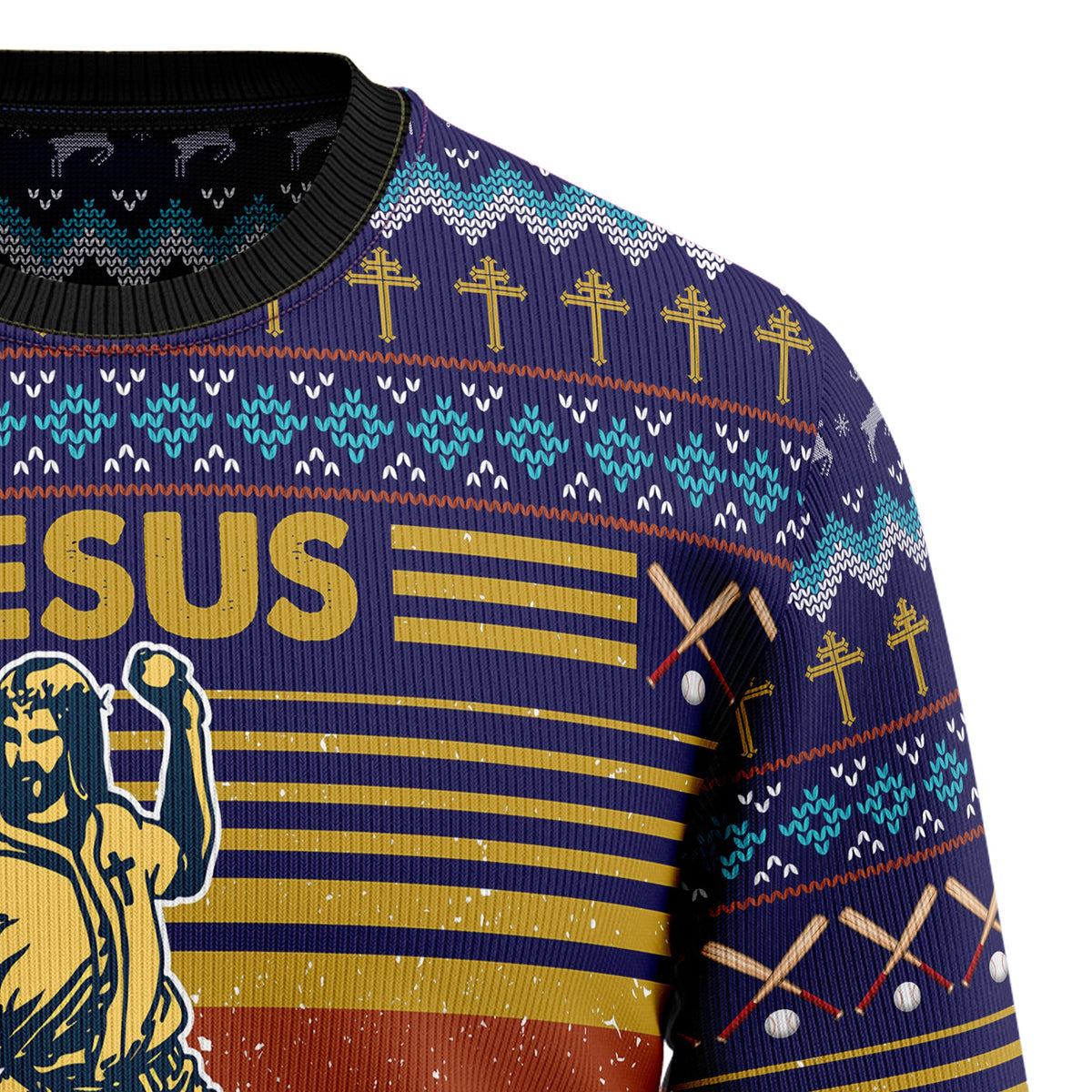Baseball Jesus Save Ugly Christmas Sweater, Baseball Christmas Sweater, Sports Holiday Gift for Men and Women