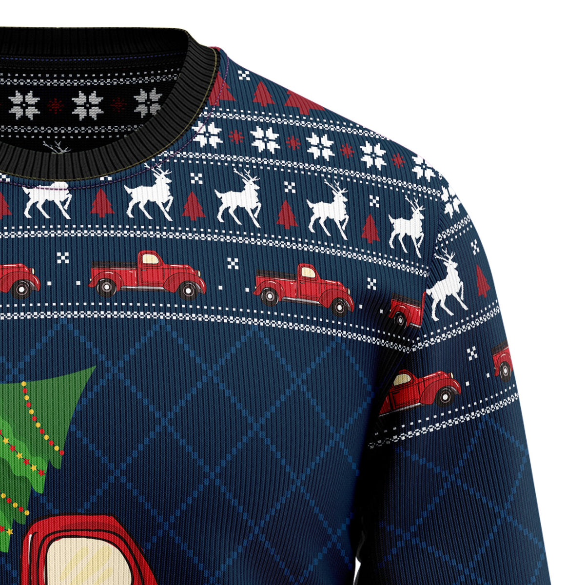 Vintage Red Truck Christmas Sweater - Funny Ugly Christmas Sweater for Men and Women, Unisex Holiday Party Outfit