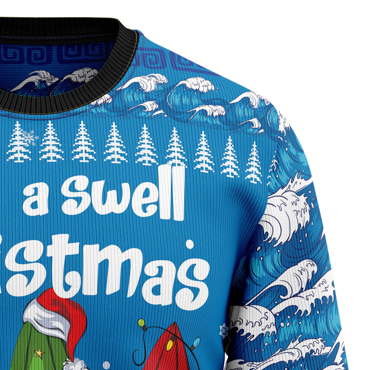 Surfer Swell Christmas Sweater - Funny Ugly Christmas Sweater for Men and Women, Unisex Holiday Party Outfit