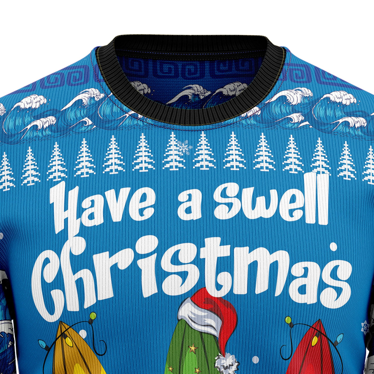Surfer Swell Christmas Sweater - Funny Ugly Christmas Sweater for Men and Women, Unisex Holiday Party Outfit