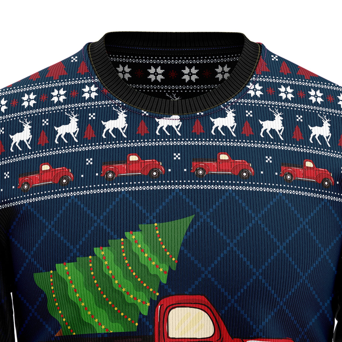 Vintage Red Truck Christmas Sweater - Funny Ugly Christmas Sweater for Men and Women, Unisex Holiday Party Outfit