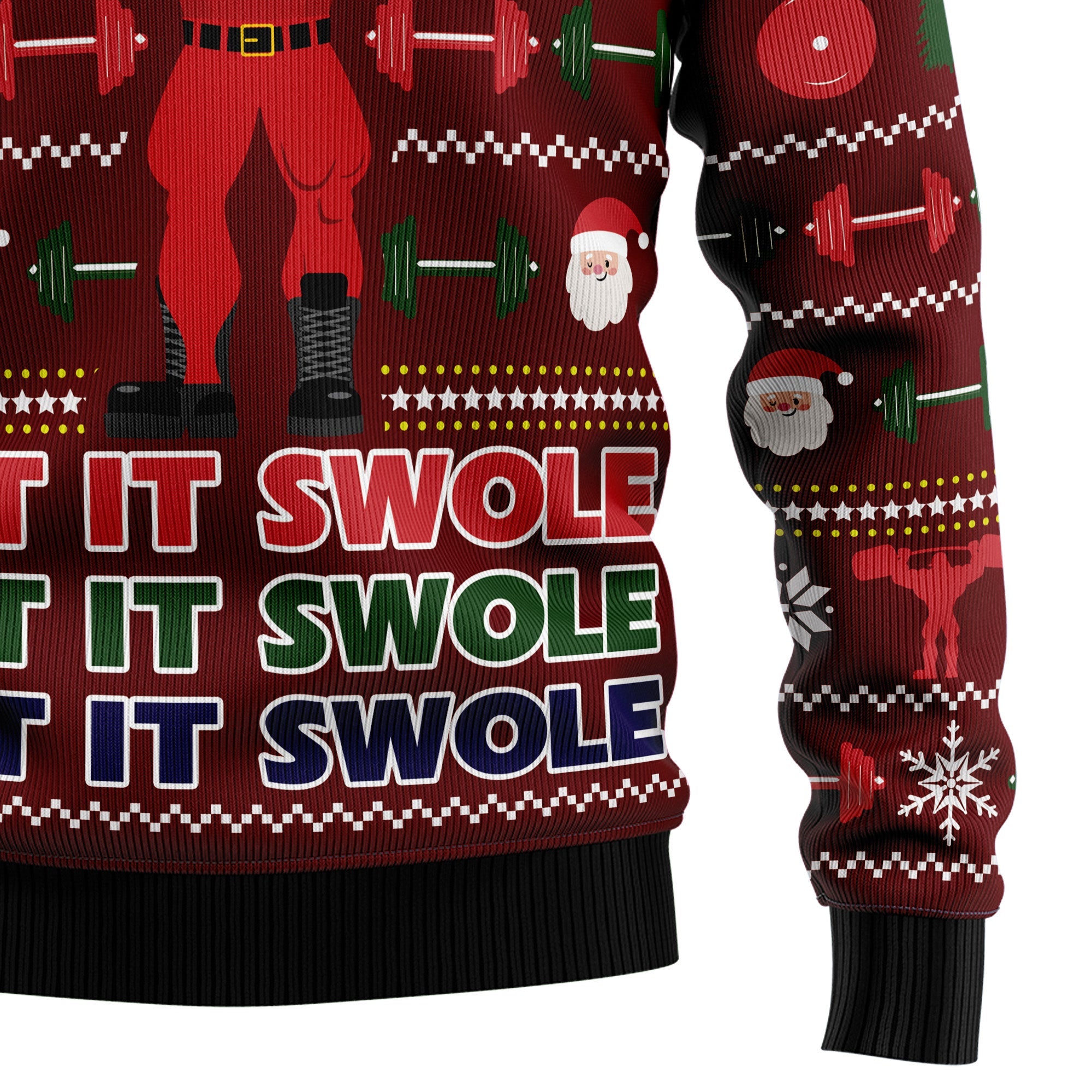 Santa Gym Ugly Christmas Sweater, Let It Swole Fitness Holiday Pullover, Christmas Gift for Gym Lovers and Weightlifters