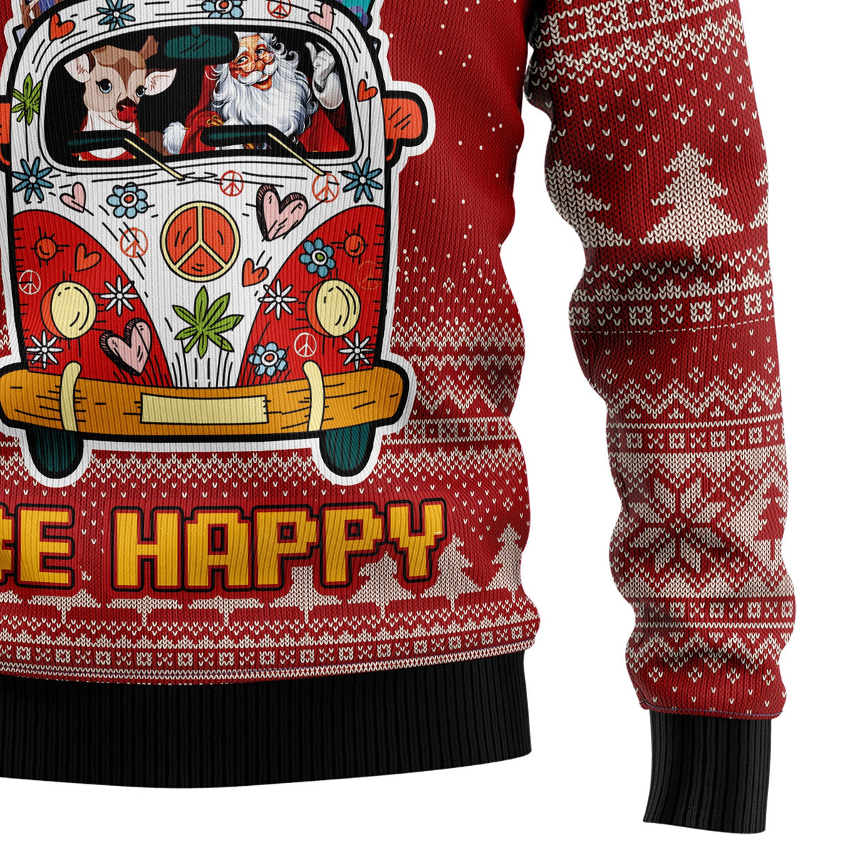 Hippie Car Ugly Christmas Sweater, Retro Holiday Pullover, Festive Christmas Party Outfit and Gift for Hippie Lovers