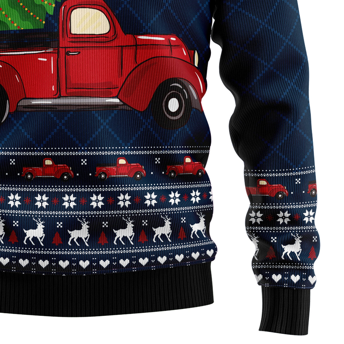 Vintage Red Truck Christmas Sweater - Funny Ugly Christmas Sweater for Men and Women, Unisex Holiday Party Outfit