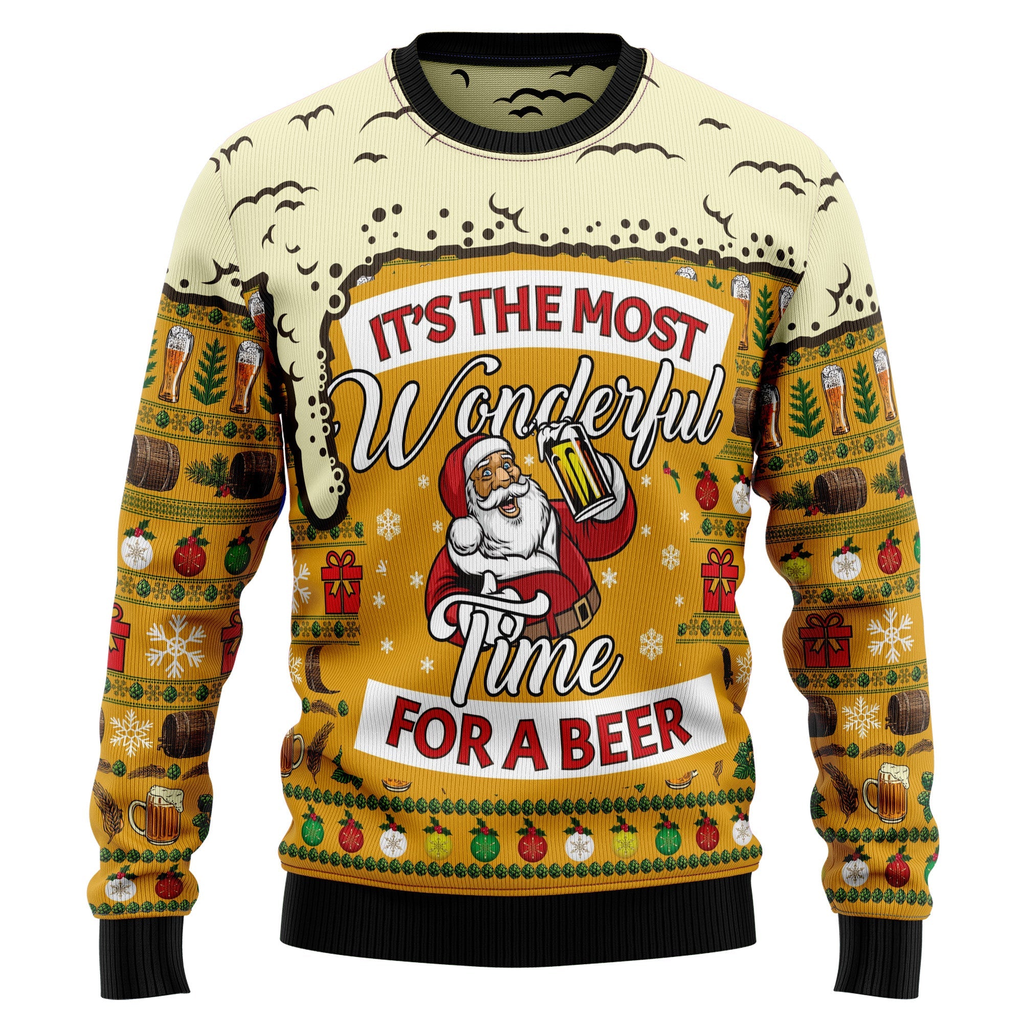 Beer Ugly Christmas Sweater, Most Wonderful Time for Beer Holiday Pullover, Funny Christmas Party Gift for Beer Lovers