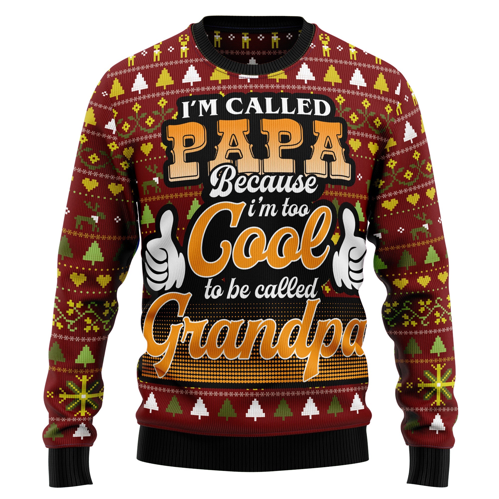 Too Cool To Be Called Grandpa Ugly Christmas Sweater for Men Women, Funny Holiday Party Outfit, Festive Xmas Gift