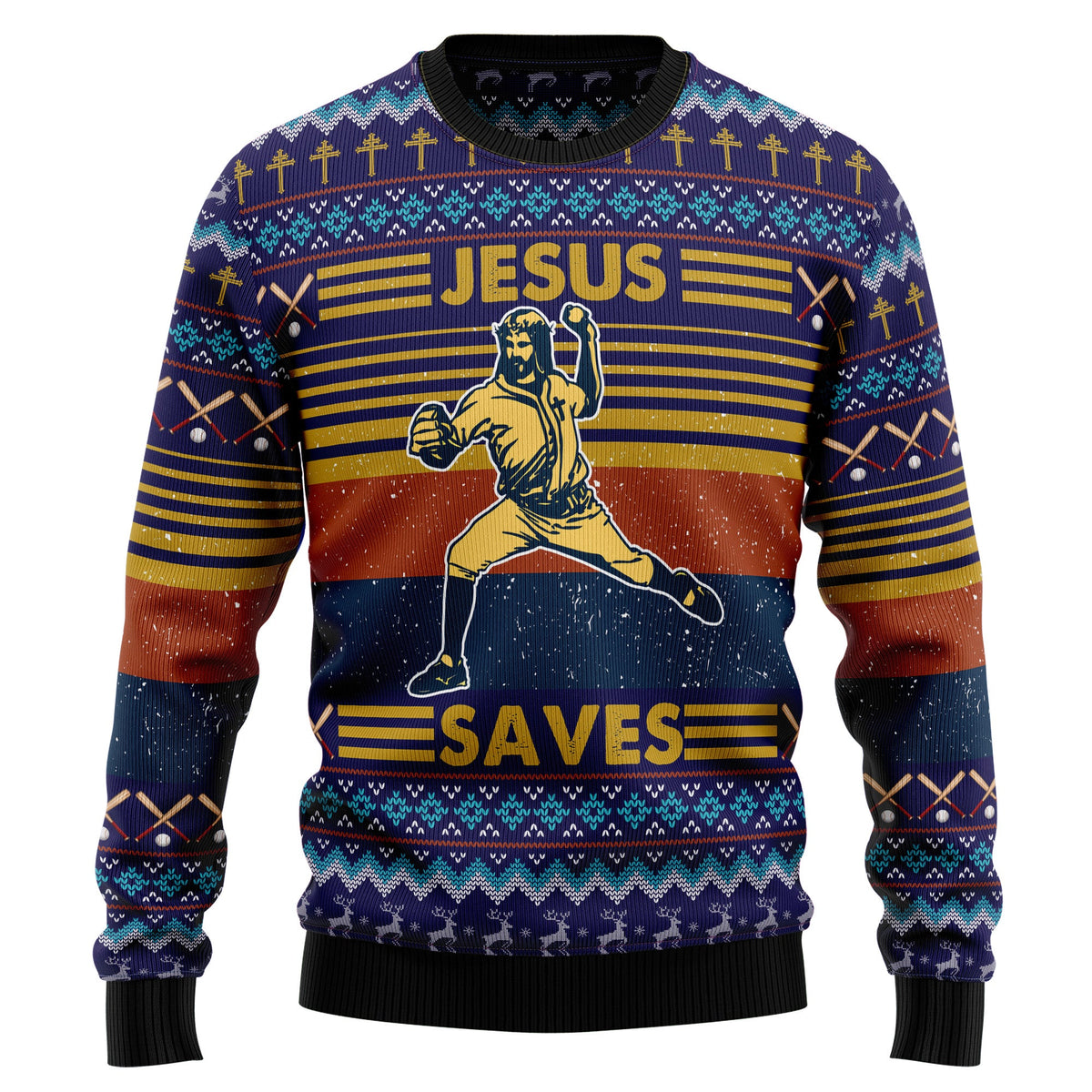 Baseball Jesus Save Ugly Christmas Sweater, Baseball Christmas Sweater, Sports Holiday Gift for Men and Women