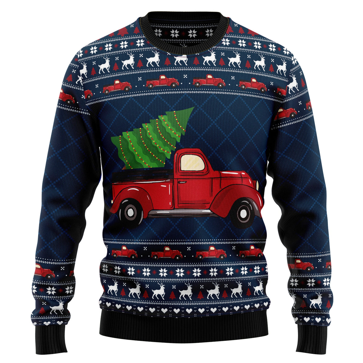 Vintage Red Truck Christmas Sweater - Funny Ugly Christmas Sweater for Men and Women, Unisex Holiday Party Outfit