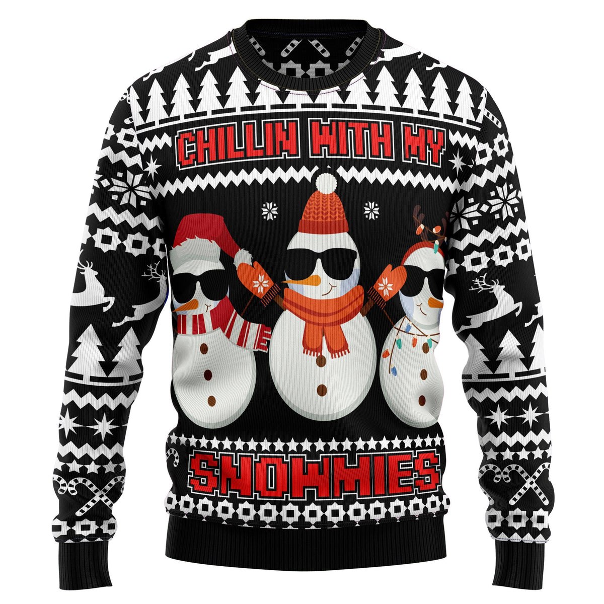 Chillin With My Snowmies Sweater - Funny Ugly Christmas Sweater for Men and Women, Unisex Holiday Party Outfit