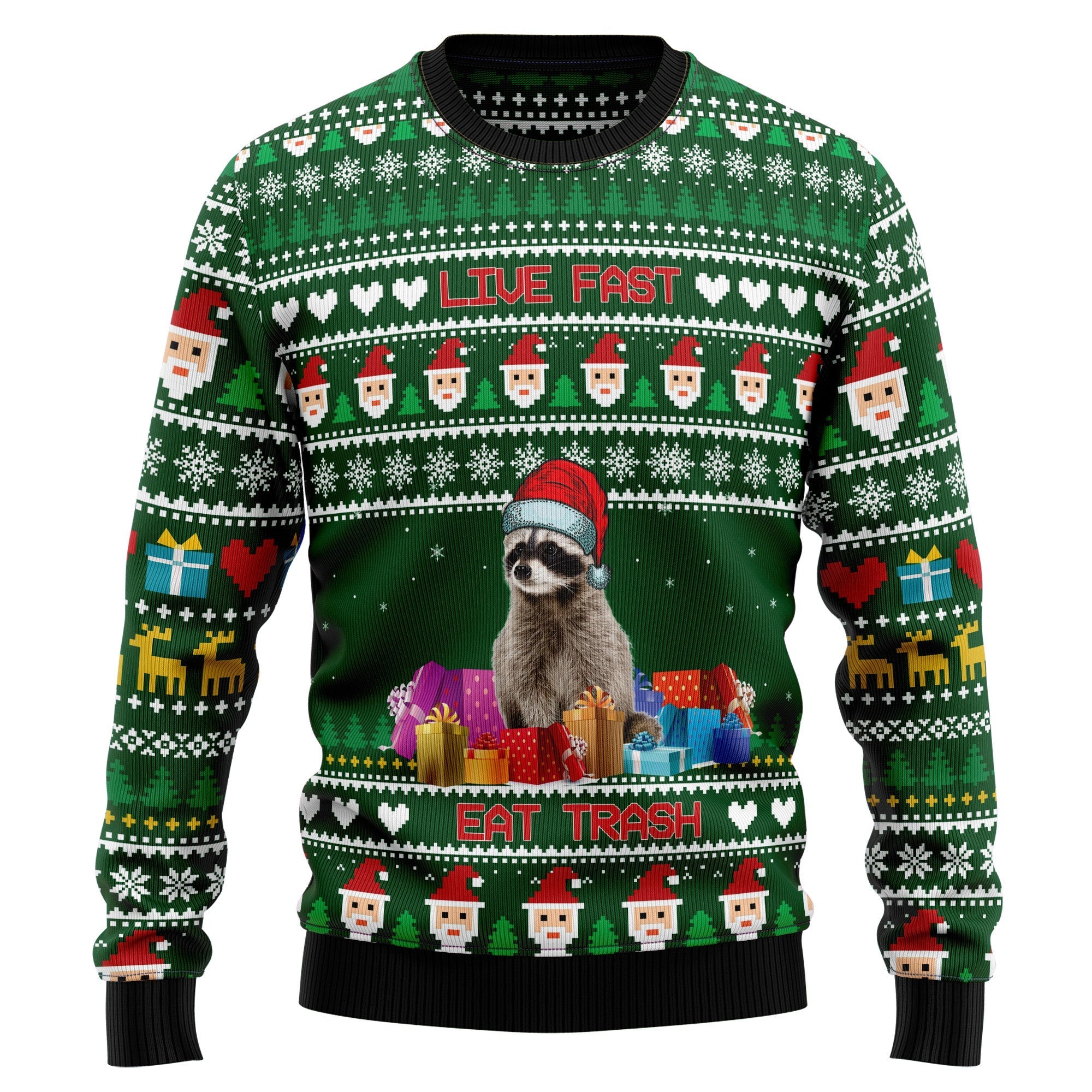 Raccoon Eat Trash Ugly Christmas Sweater, Funny Raccoon Holiday Pullover, Holiday Gatherings and Family Photos