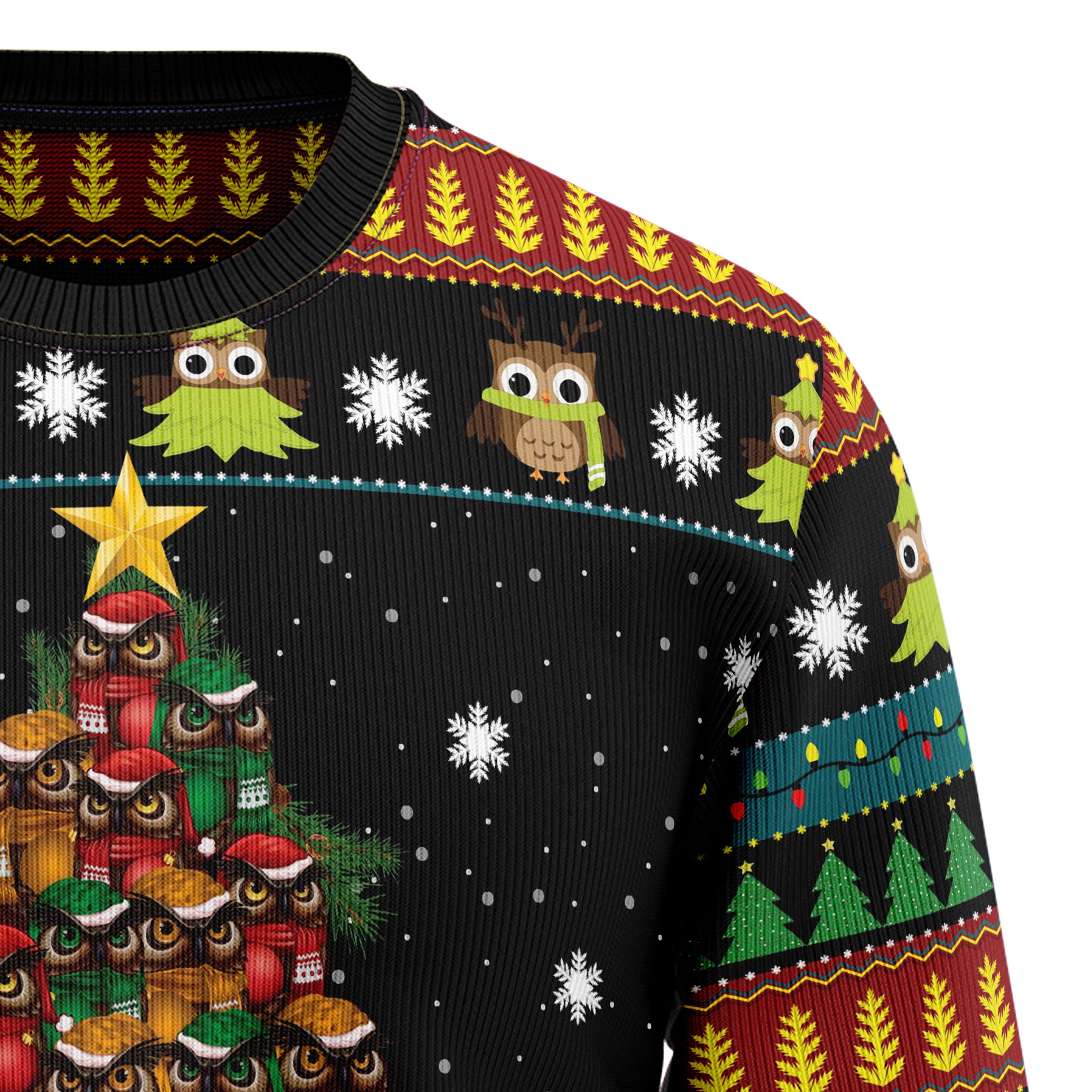 Owl Christmas Tree Ugly Christmas Sweater for Men and Women, Festive Holiday Party Outfit and Gift for Owl Lovers