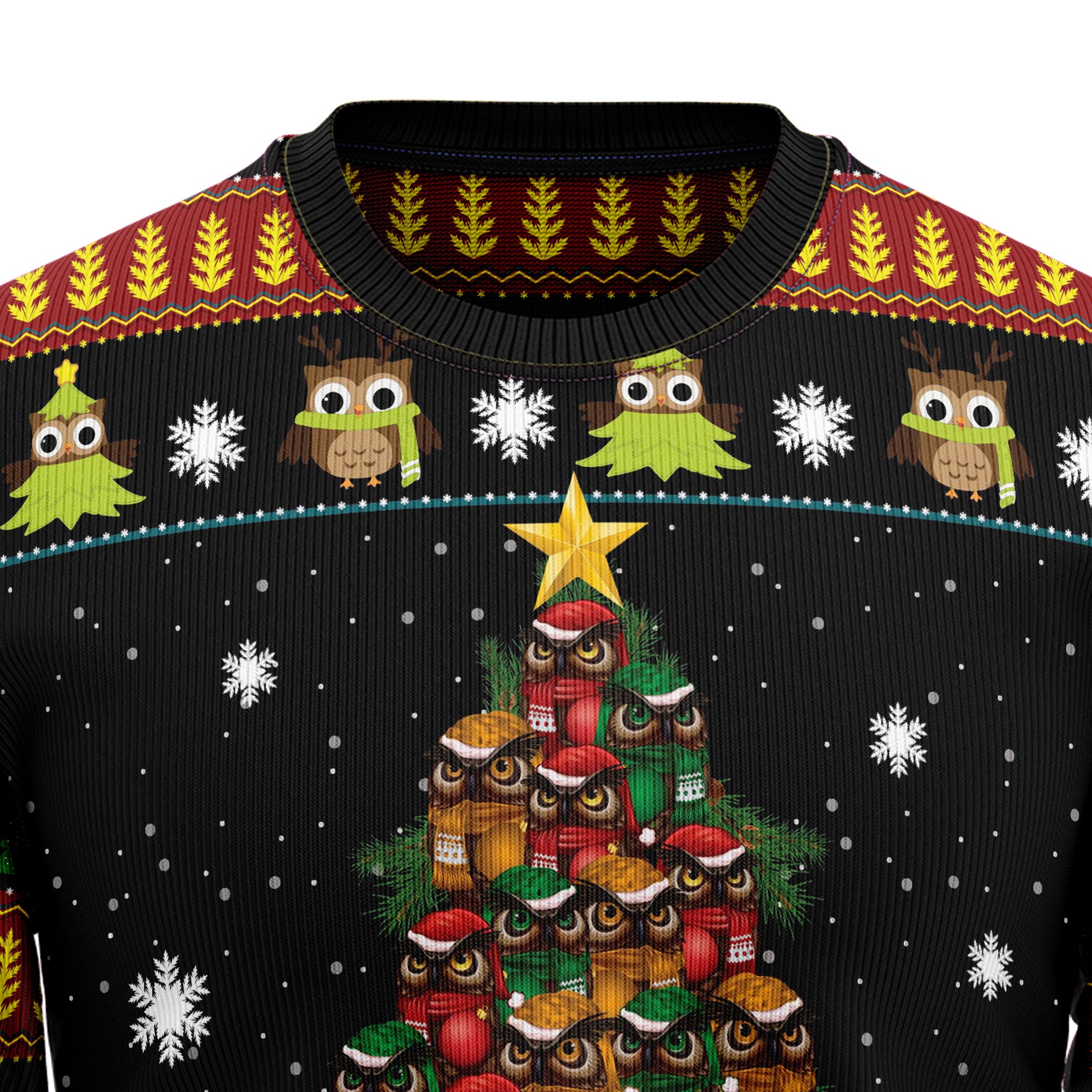 Owl Christmas Tree Ugly Christmas Sweater for Men and Women, Festive Holiday Party Outfit and Gift for Owl Lovers