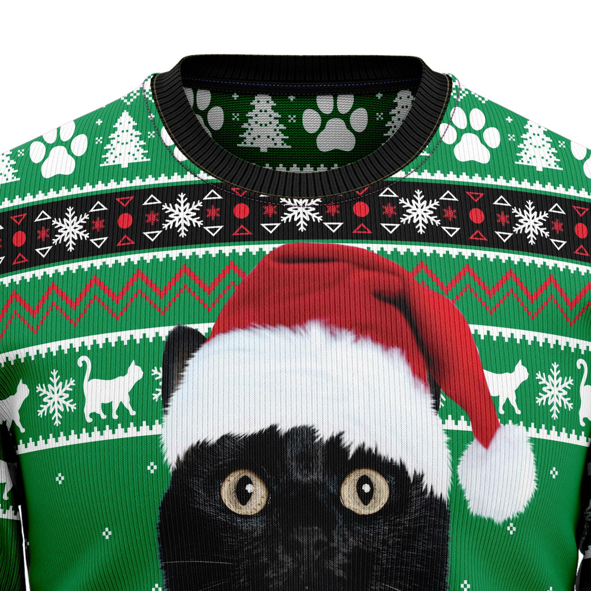 Meowy Black Cat Ugly Christmas Sweater for Men and Women, Funny Holiday Party Outfit, Festive Christmas Gift