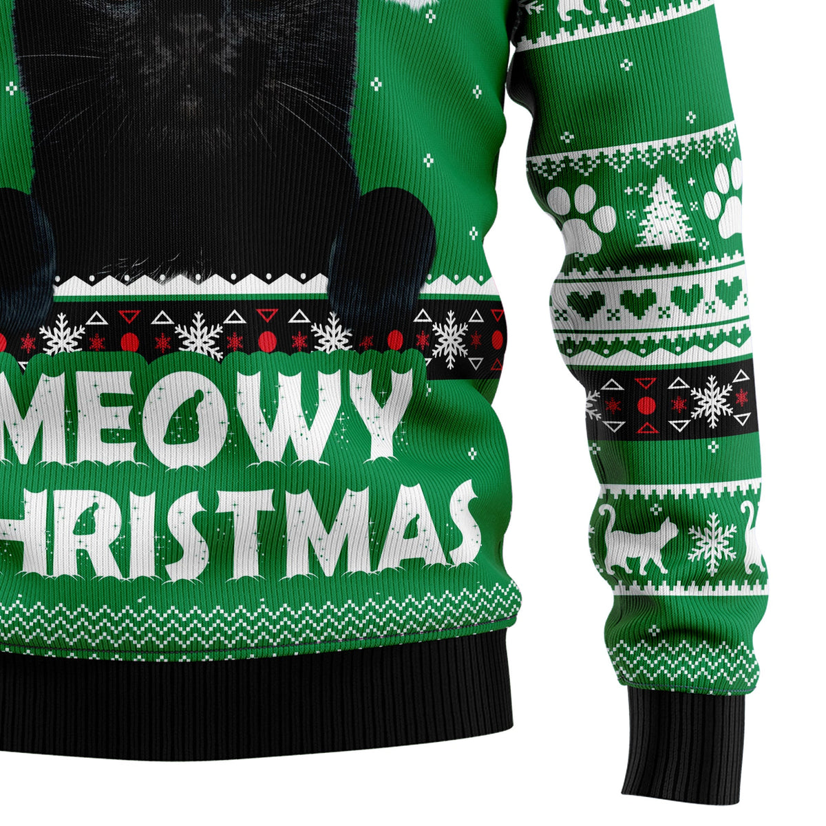 Meowy Black Cat Ugly Christmas Sweater for Men and Women, Funny Holiday Party Outfit, Festive Christmas Gift