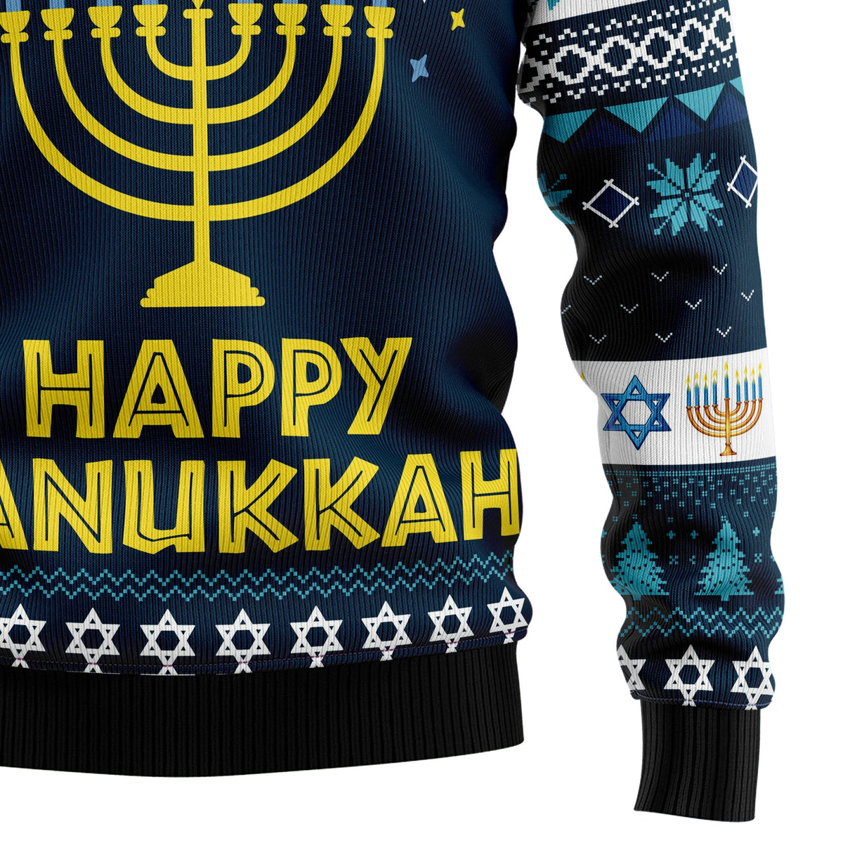 Happy Hanukkah Holiday Sweater - Funny Ugly Christmas Sweater for Men and Women, Unisex Holiday Party Outfit