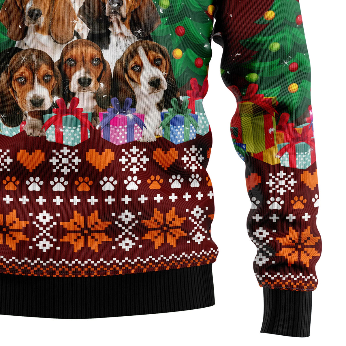 Basset Hound Ugly Christmas Sweater, Dog and Pine Tree Holiday Pullover, Festive Christmas Gift for Basset Hound Lovers
