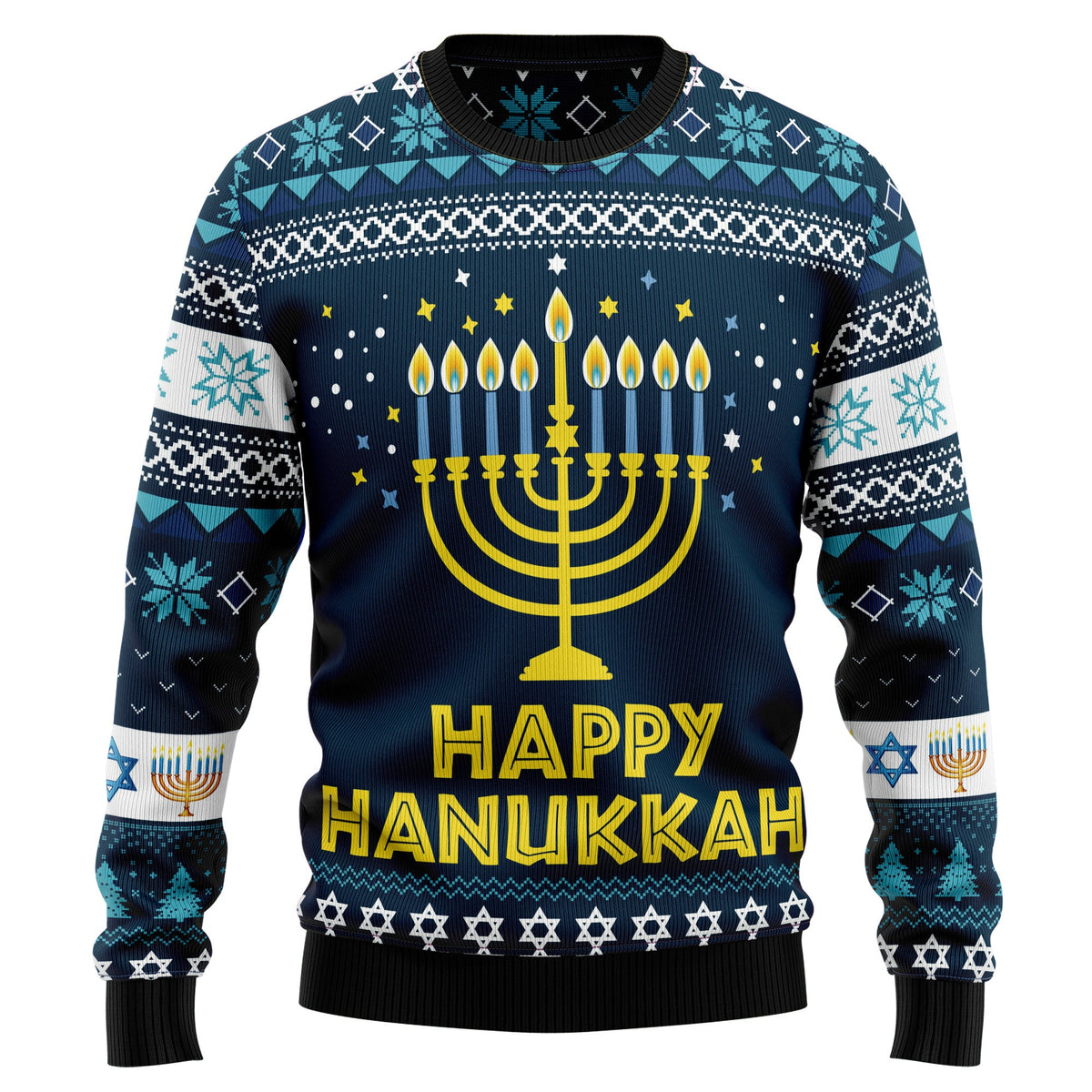 Happy Hanukkah Holiday Sweater - Funny Ugly Christmas Sweater for Men and Women, Unisex Holiday Party Outfit