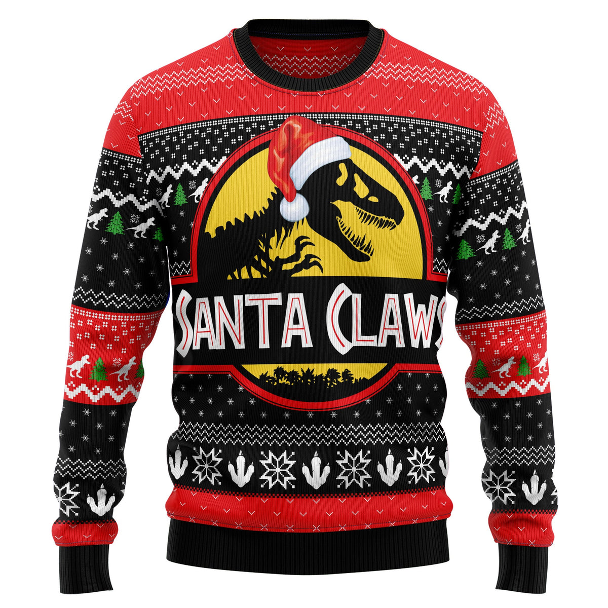 T-Rex Santa Claws Christmas Sweater - Funny Ugly Christmas Sweater for Men and Women, Unisex Holiday Party Outfit