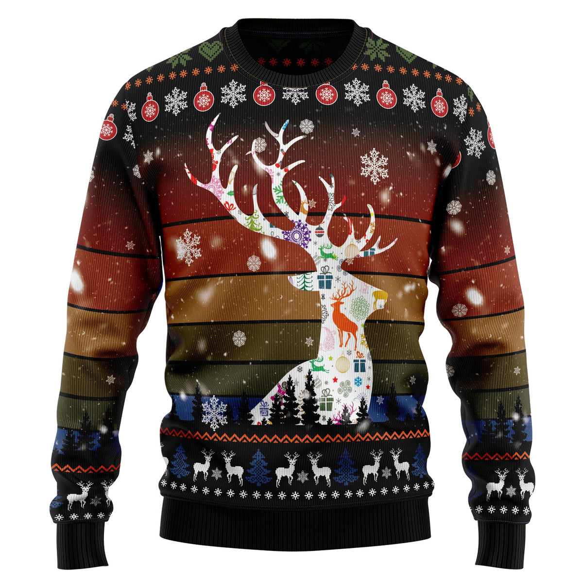 Vintage Background Awesome Deer Ugly Christmas Sweater for Men Women, Funny Holiday Party Outfit, Festive Xmas Gift