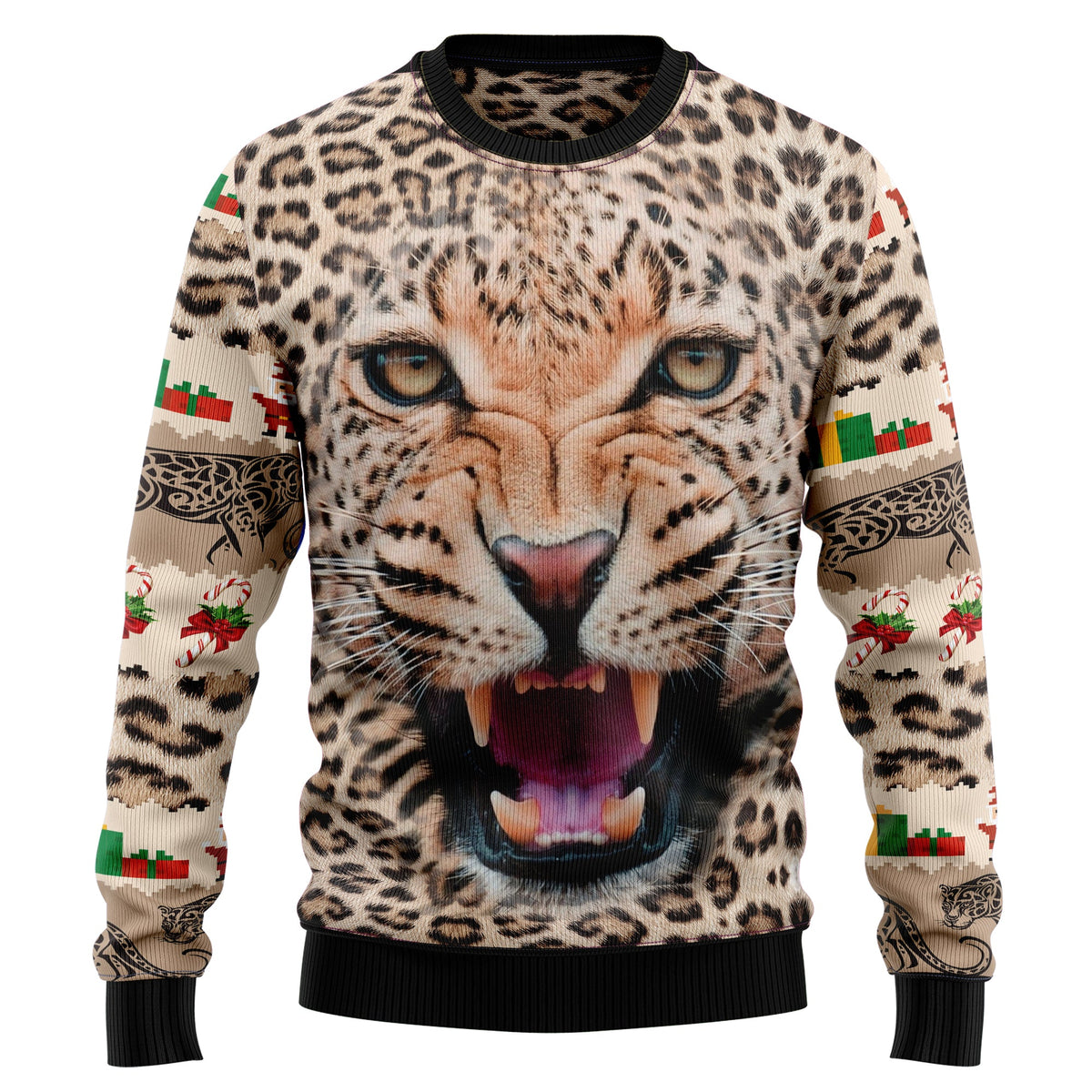 Leopard Cute Face Ugly Christmas Sweater for Men and Women, Funny Holiday Party Outfit, Festive Christmas Gift
