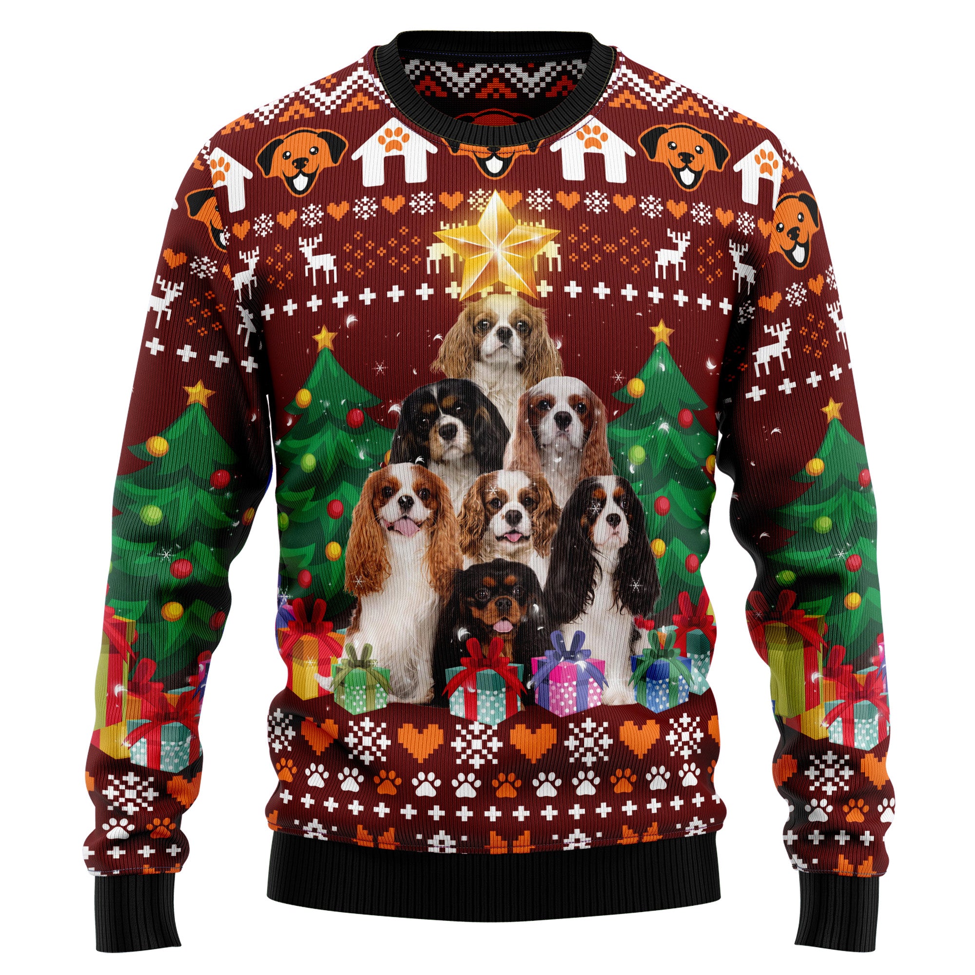 Cavalier King Charles Spaniel Pine Tree Ugly Christmas Sweater for Men Women, Holiday Party Outfit, Funny Xmas Gift