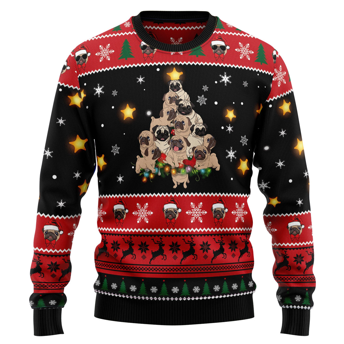 Pug Christmas Tree Ugly Christmas Sweater for Men and Women, Funny Holiday Party Outfit, Festive Christmas Gift
