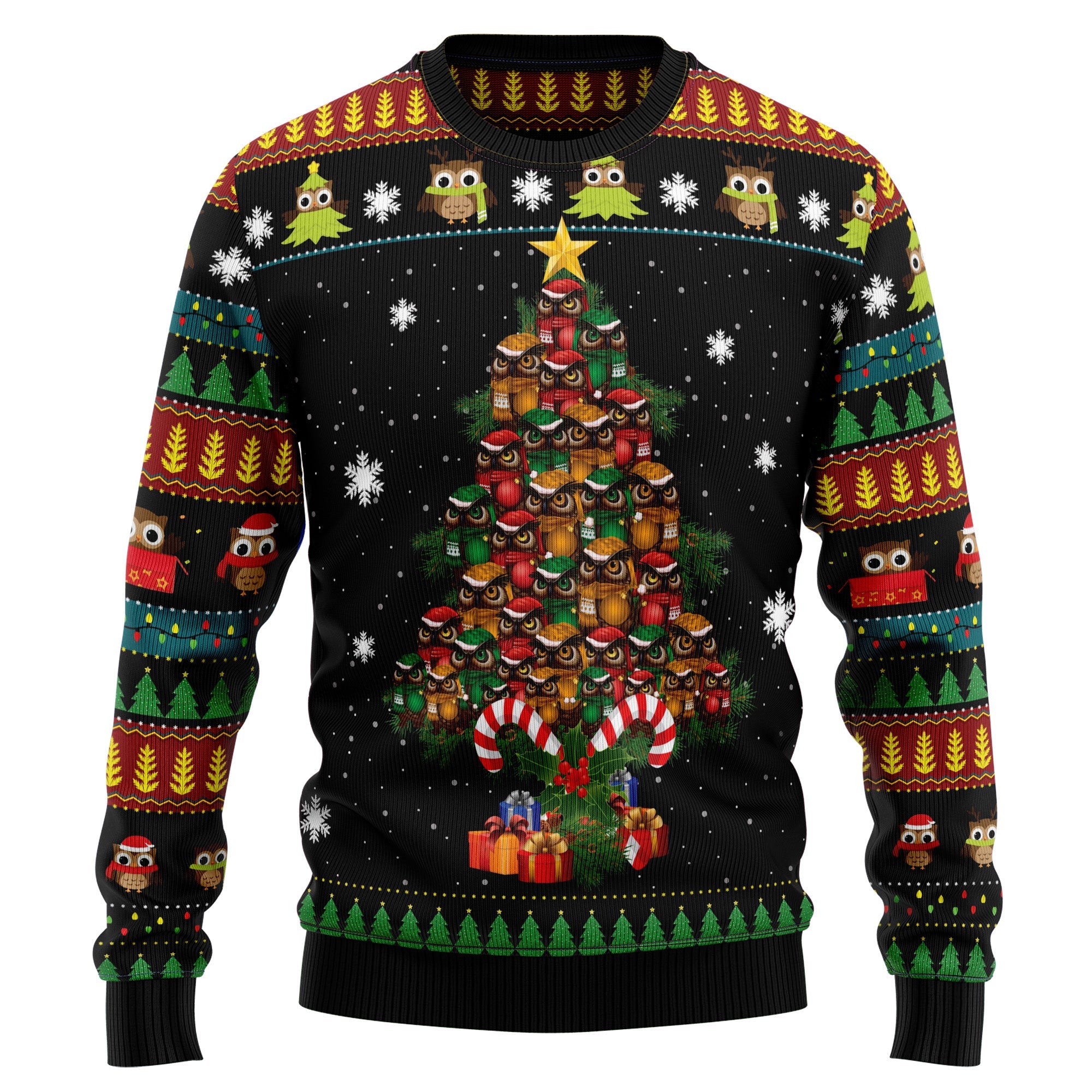Owl Christmas Tree Ugly Christmas Sweater for Men and Women, Festive Holiday Party Outfit and Gift for Owl Lovers