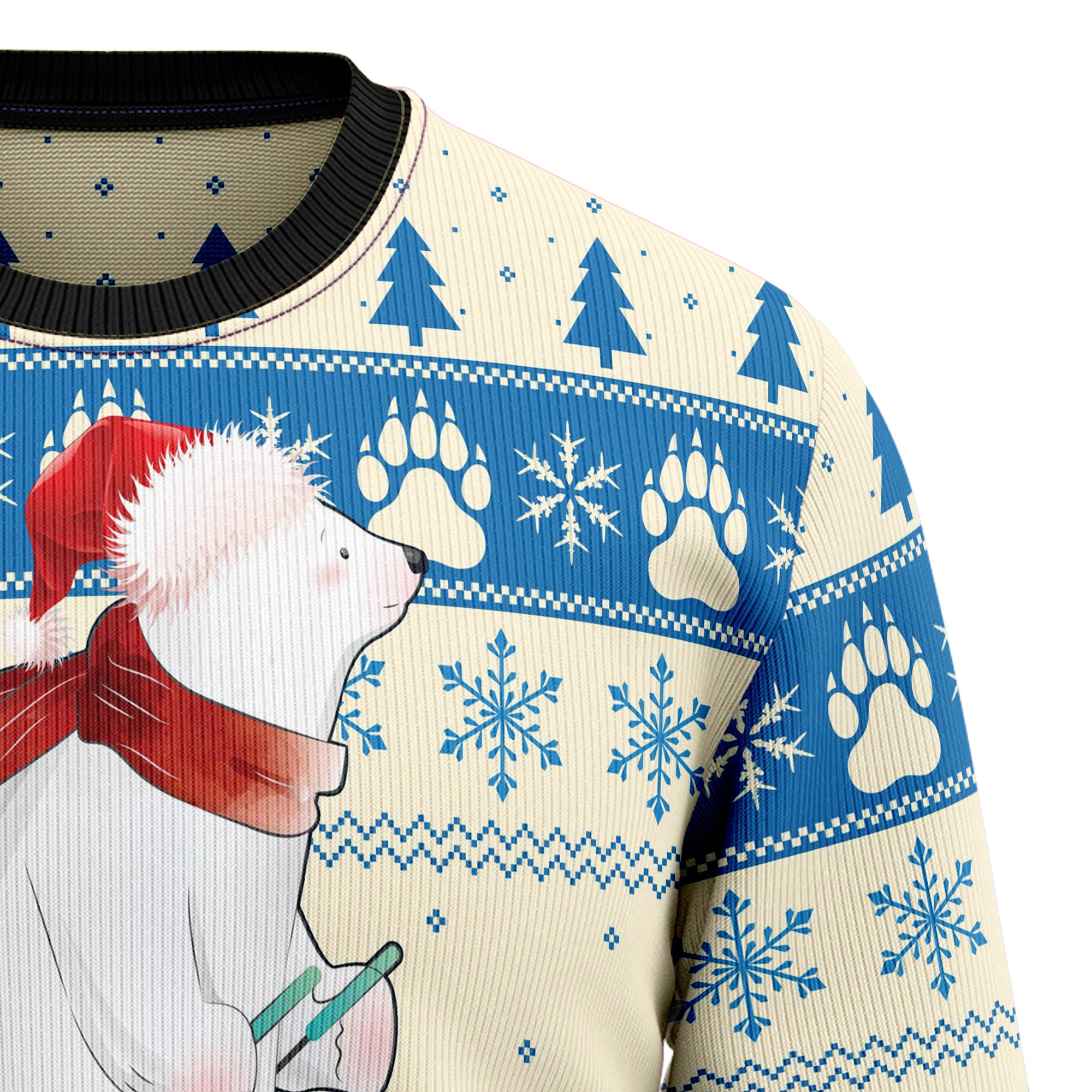 Polar Bear Ice Ugly Christmas Sweater, Funny Holiday Party Outfit for Men and Women, Gift for Polar Bear Lovers