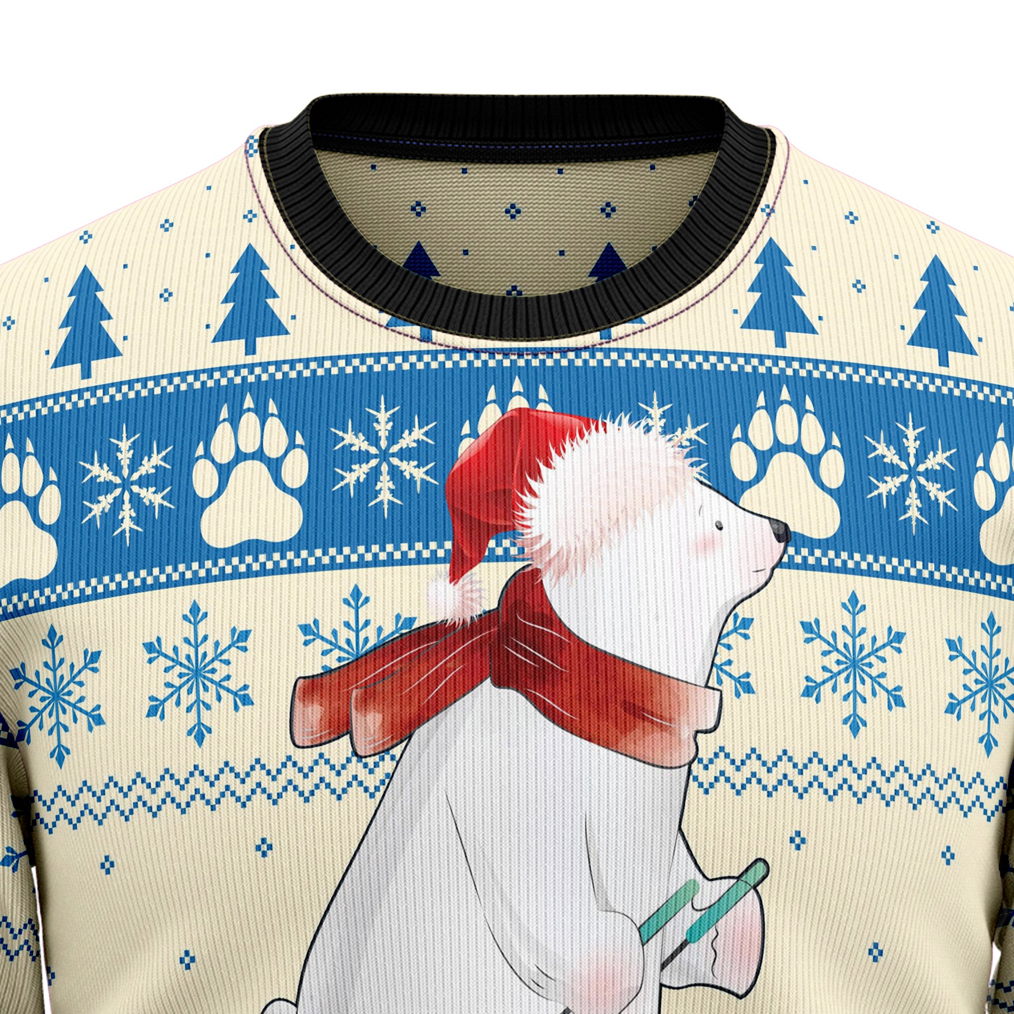Polar Bear Ice Ugly Christmas Sweater, Funny Holiday Party Outfit for Men and Women, Gift for Polar Bear Lovers