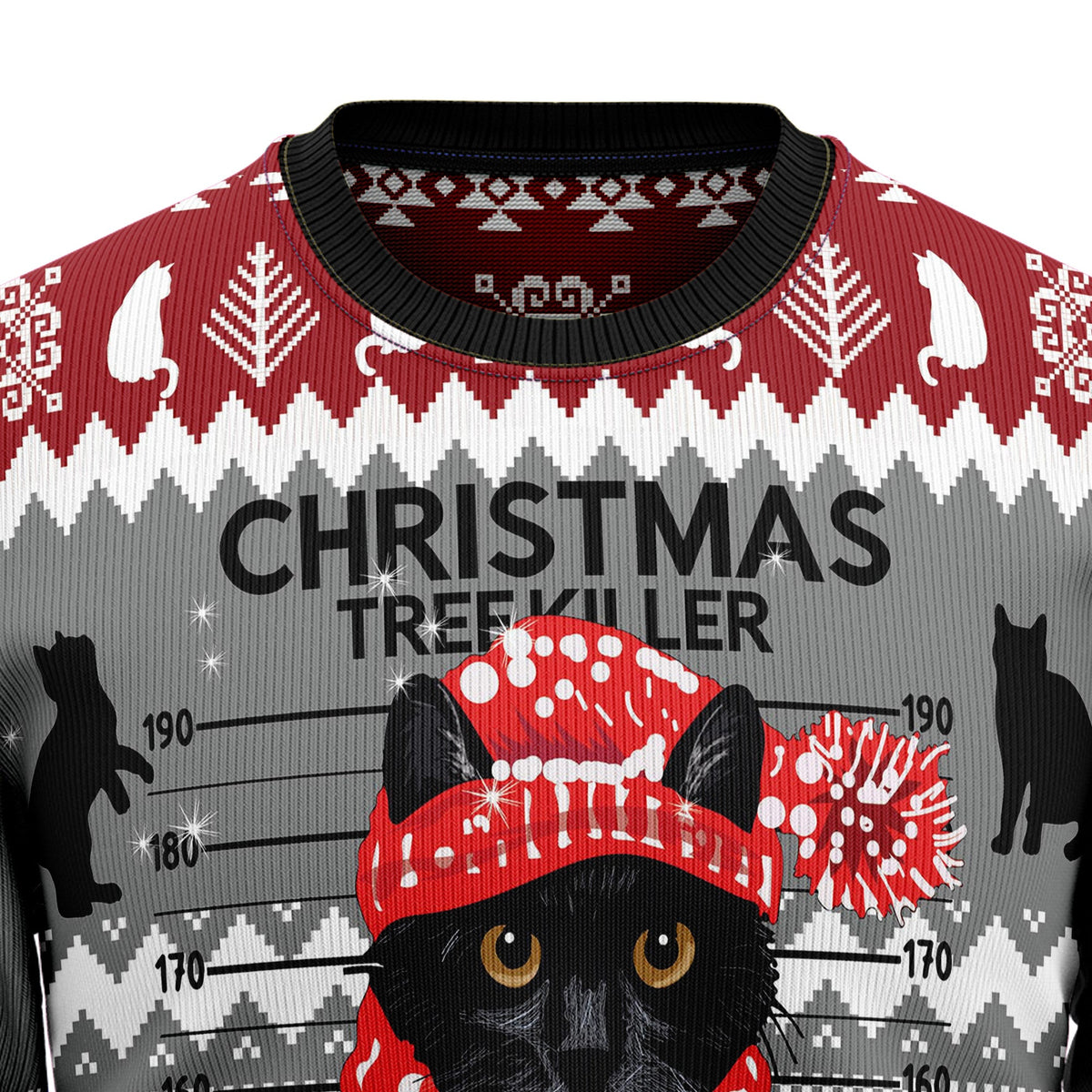 Black Cat Tree Killer Ugly Christmas Sweater for Men and Women, Funny Holiday Party Outfit, Festive Christmas Gift